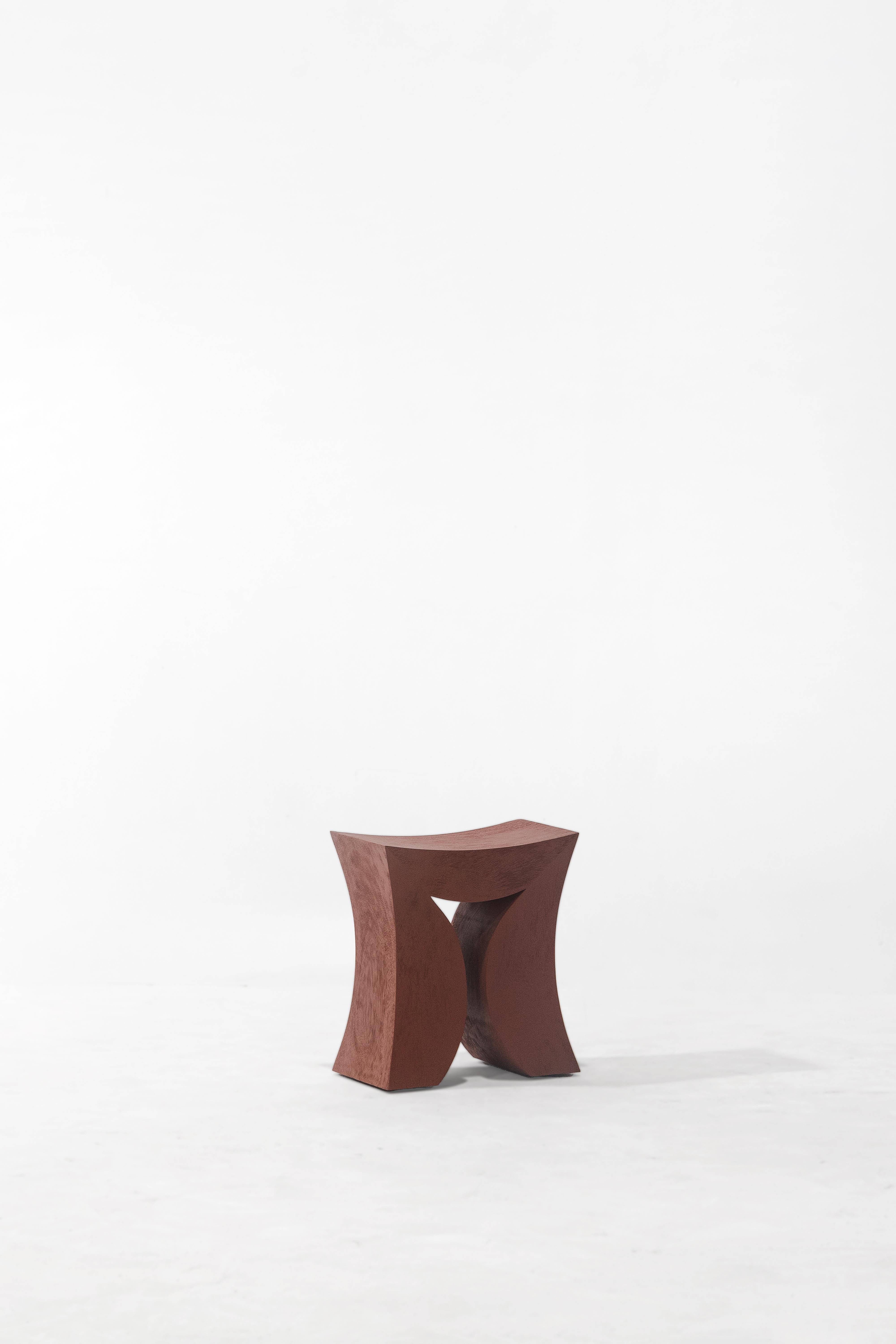Contemporary Torii, Rough Soli Red Monkey Pod Wood Stool For Sale