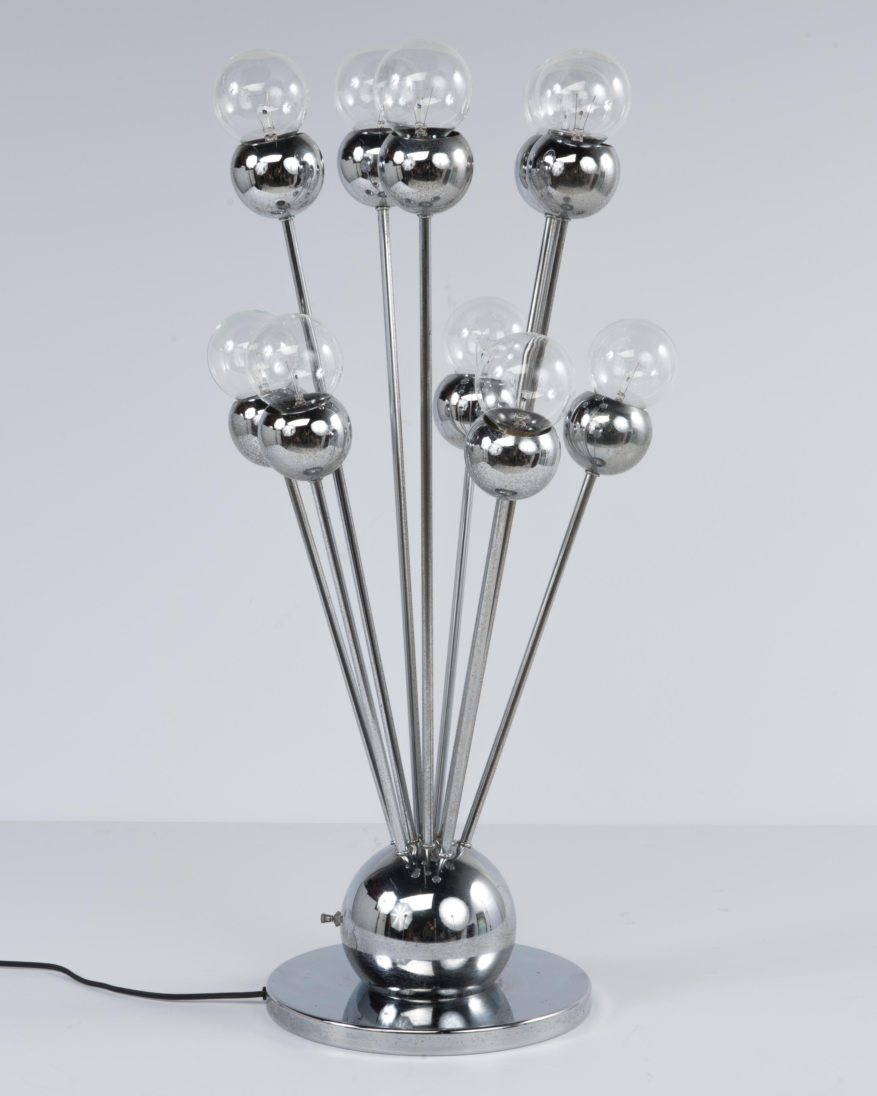 Mid-20th Century Torino Italy Lamp Chrome Eyeball Table Lamp Sputnik Midcentury Space Age