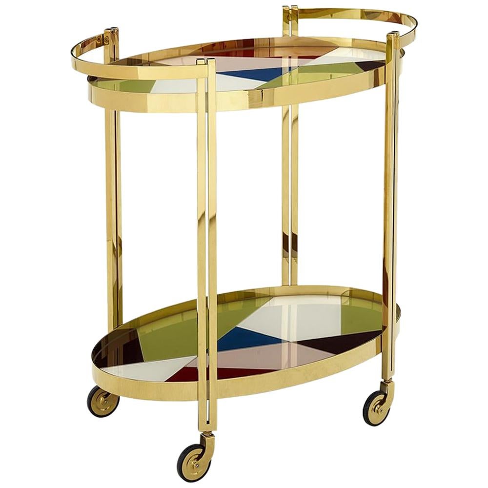 Torino Pieced Glass and Brass Bar Cart