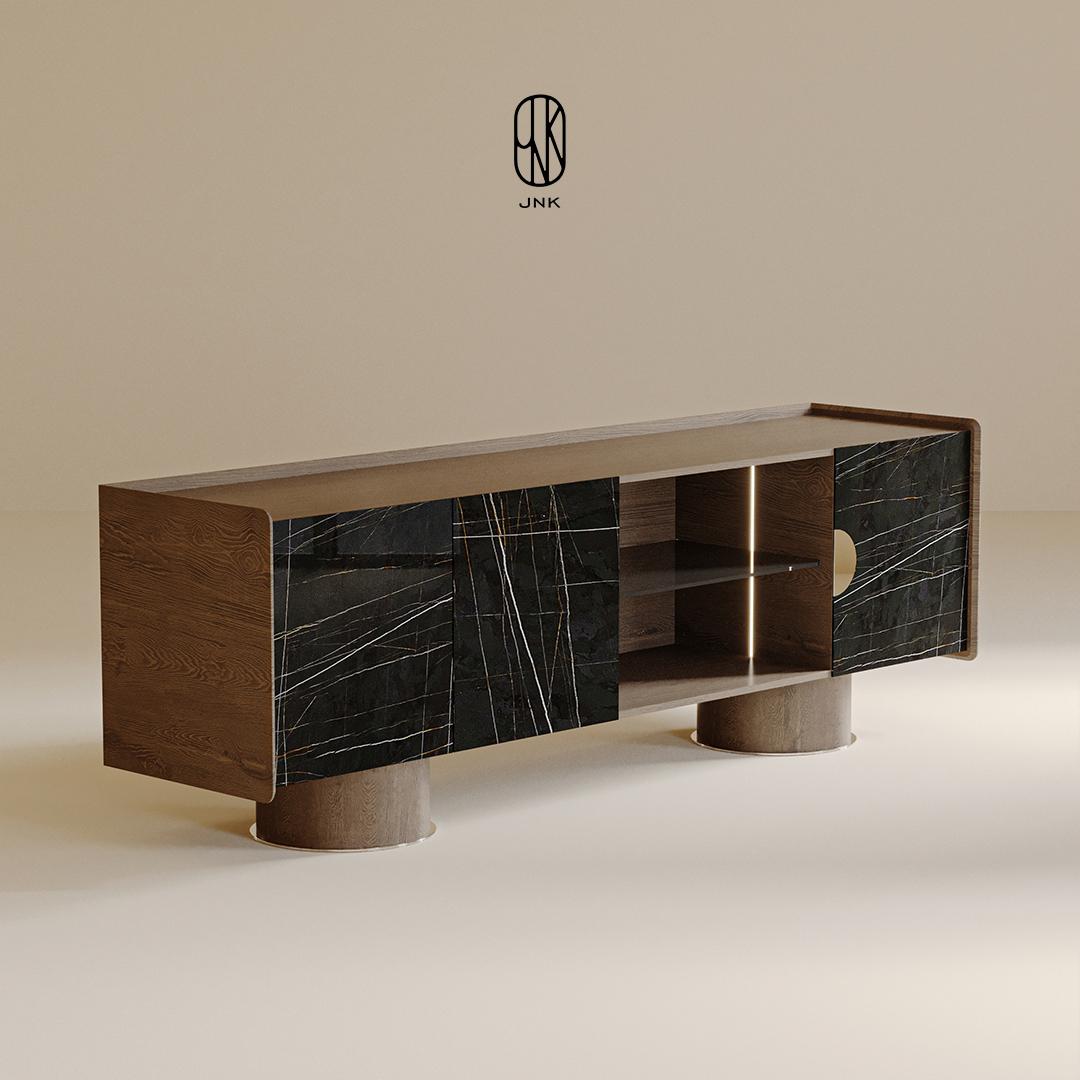 Moderno Credenza Torino: Un'audace fusione di Wood e Porcellana con un'Eleganza Moderna in vendita