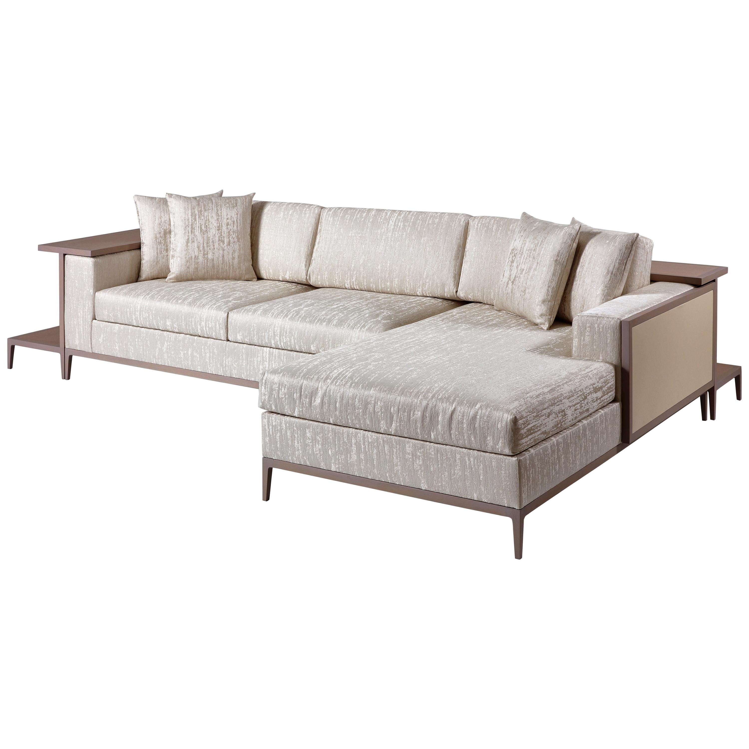 Torino Sofa, Large Sofa with Attached Back Shelf and Side Table For Sale