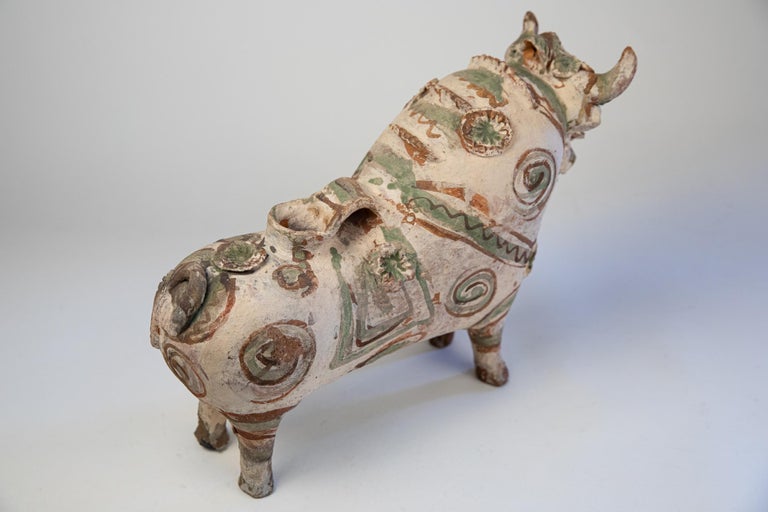 Torito de Pucara Antique Painted Terra Cotta Pottery Peruvian Bull Sculpture For Sale 9