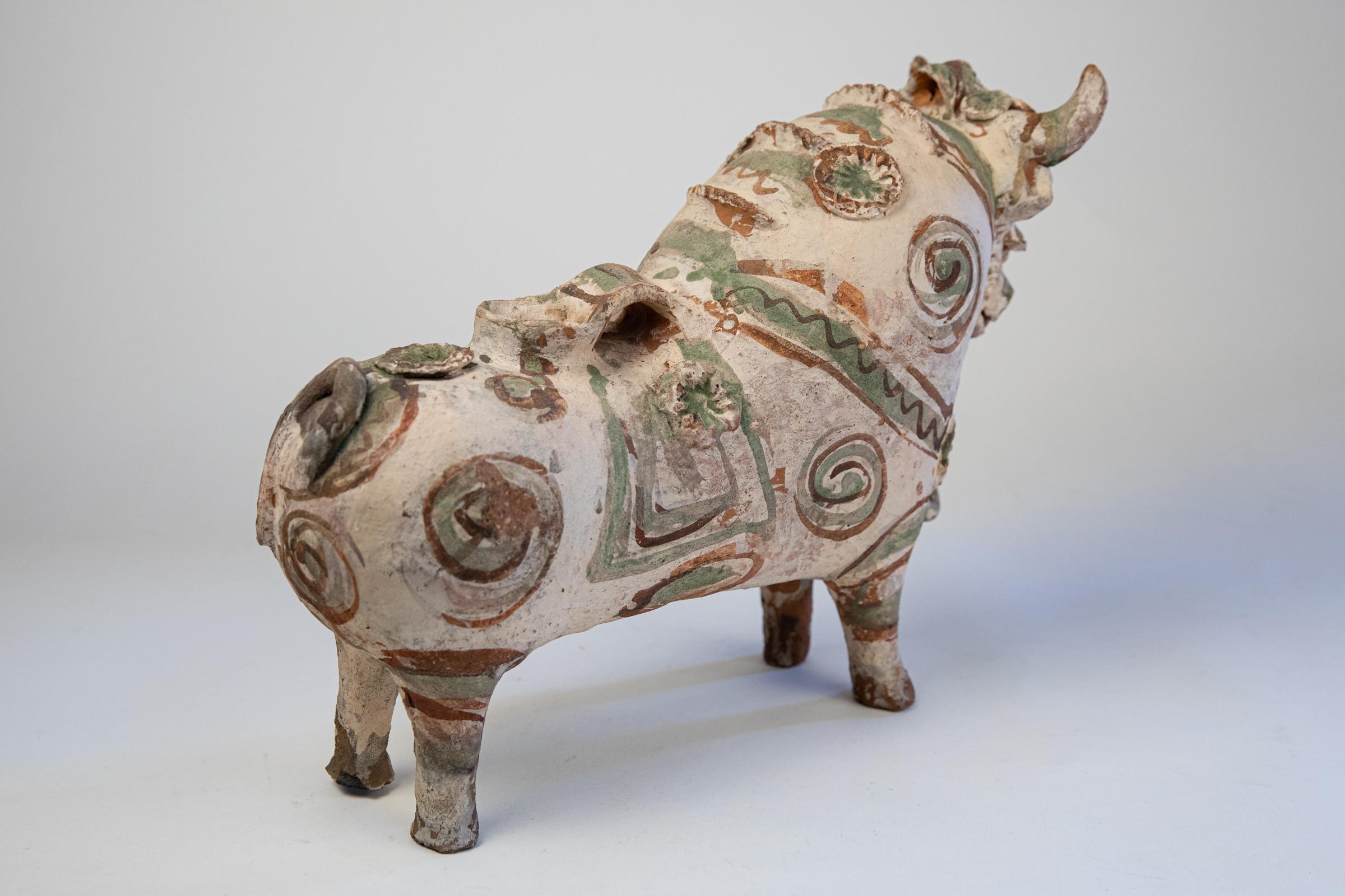 Torito de Pucara Antique Painted Terra Cotta Pottery Peruvian Bull Sculpture 7
