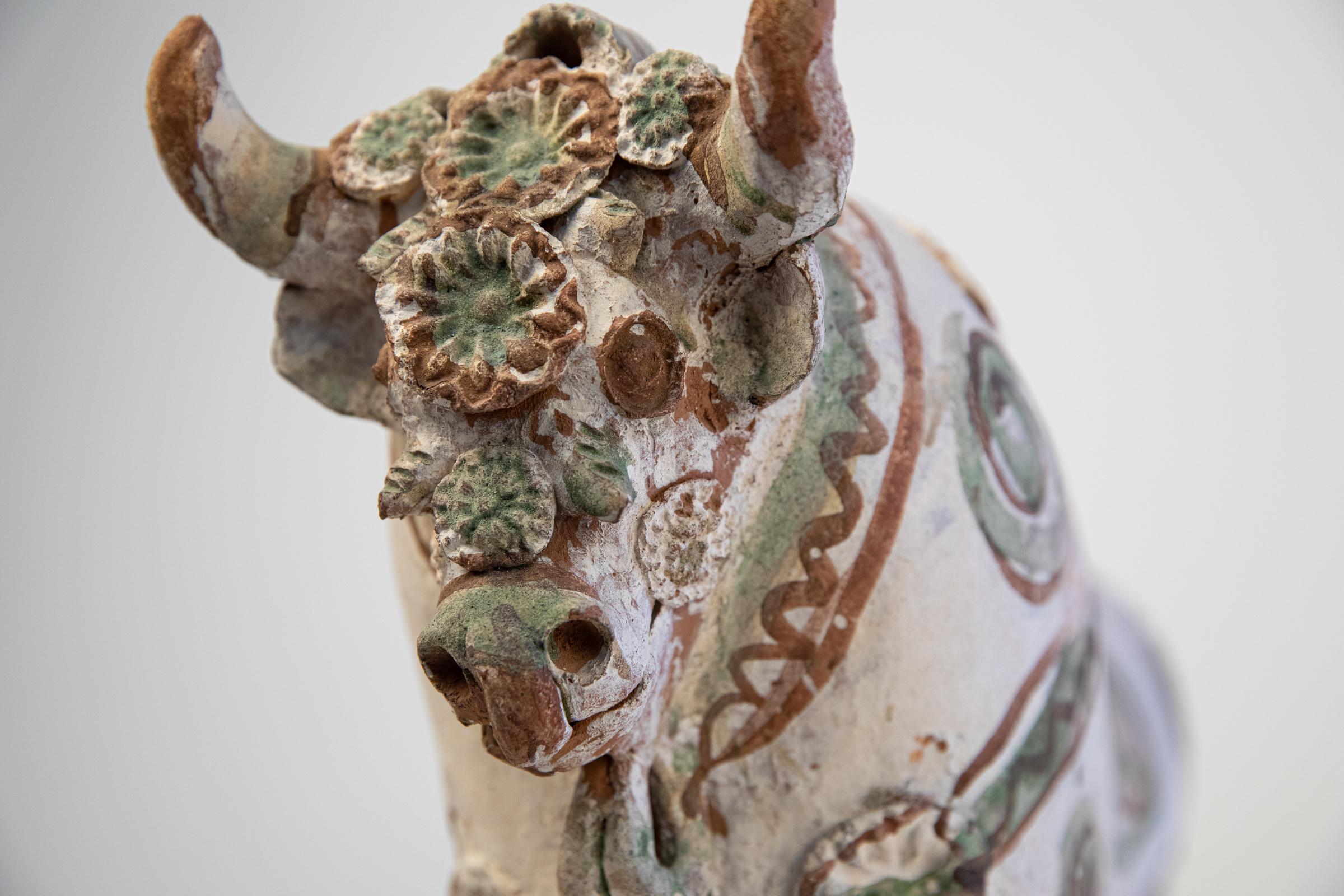 Folk Art Torito de Pucara Antique Painted Terra Cotta Pottery Peruvian Bull Sculpture