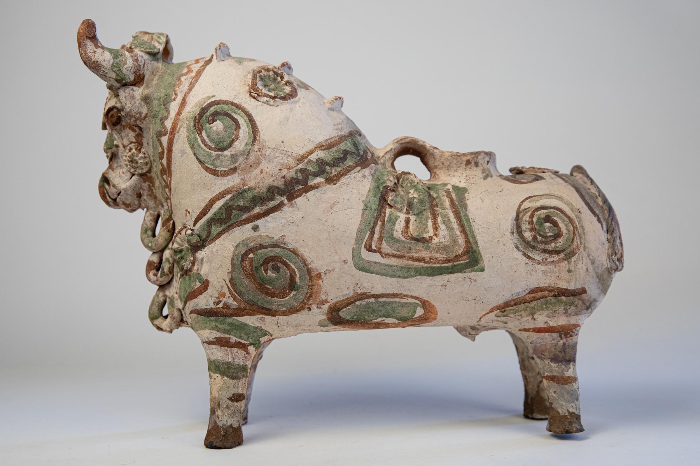 Ceramic Torito de Pucara Antique Painted Terra Cotta Pottery Peruvian Bull Sculpture