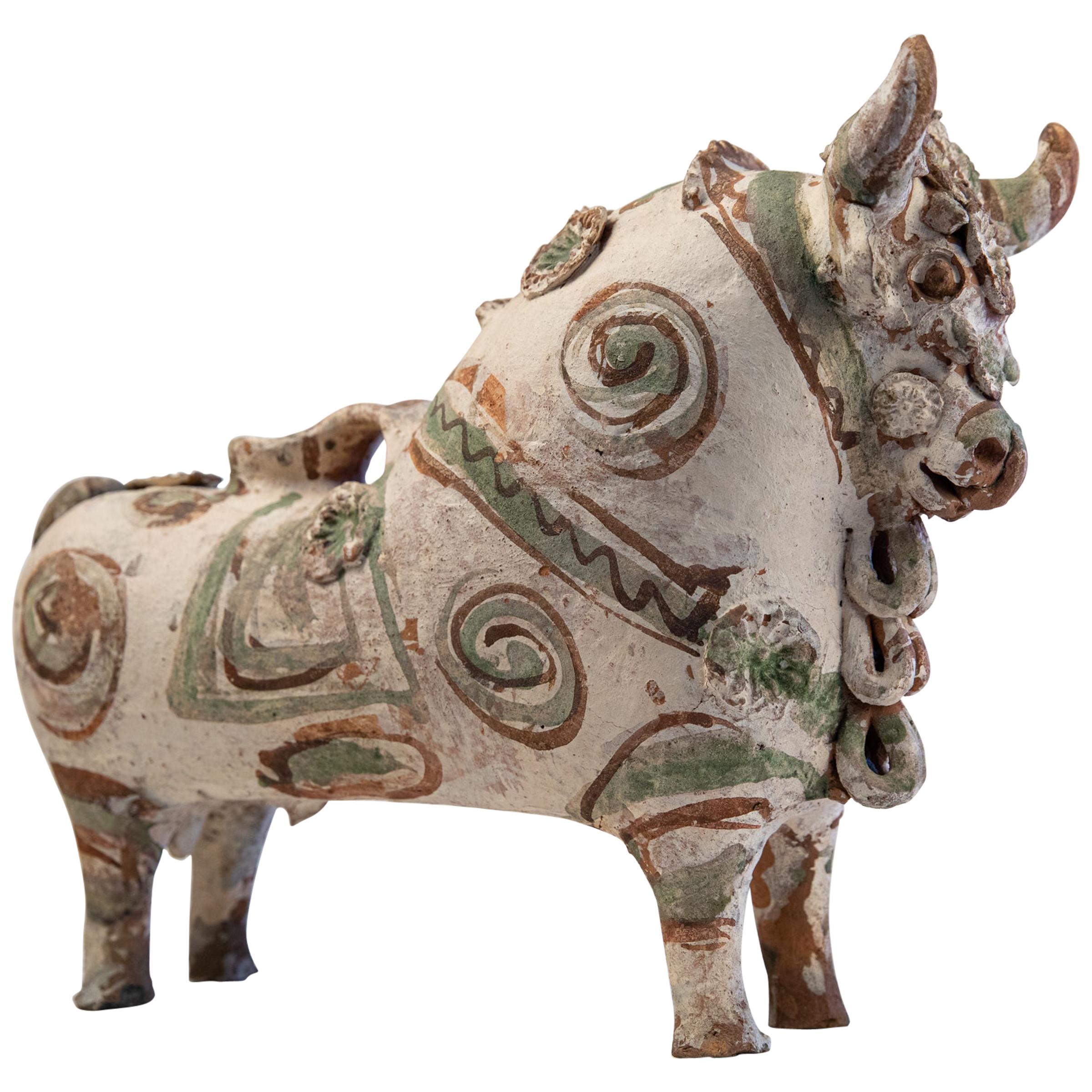 Torito de Pucara Antique Painted Terra Cotta Pottery Peruvian Bull Sculpture