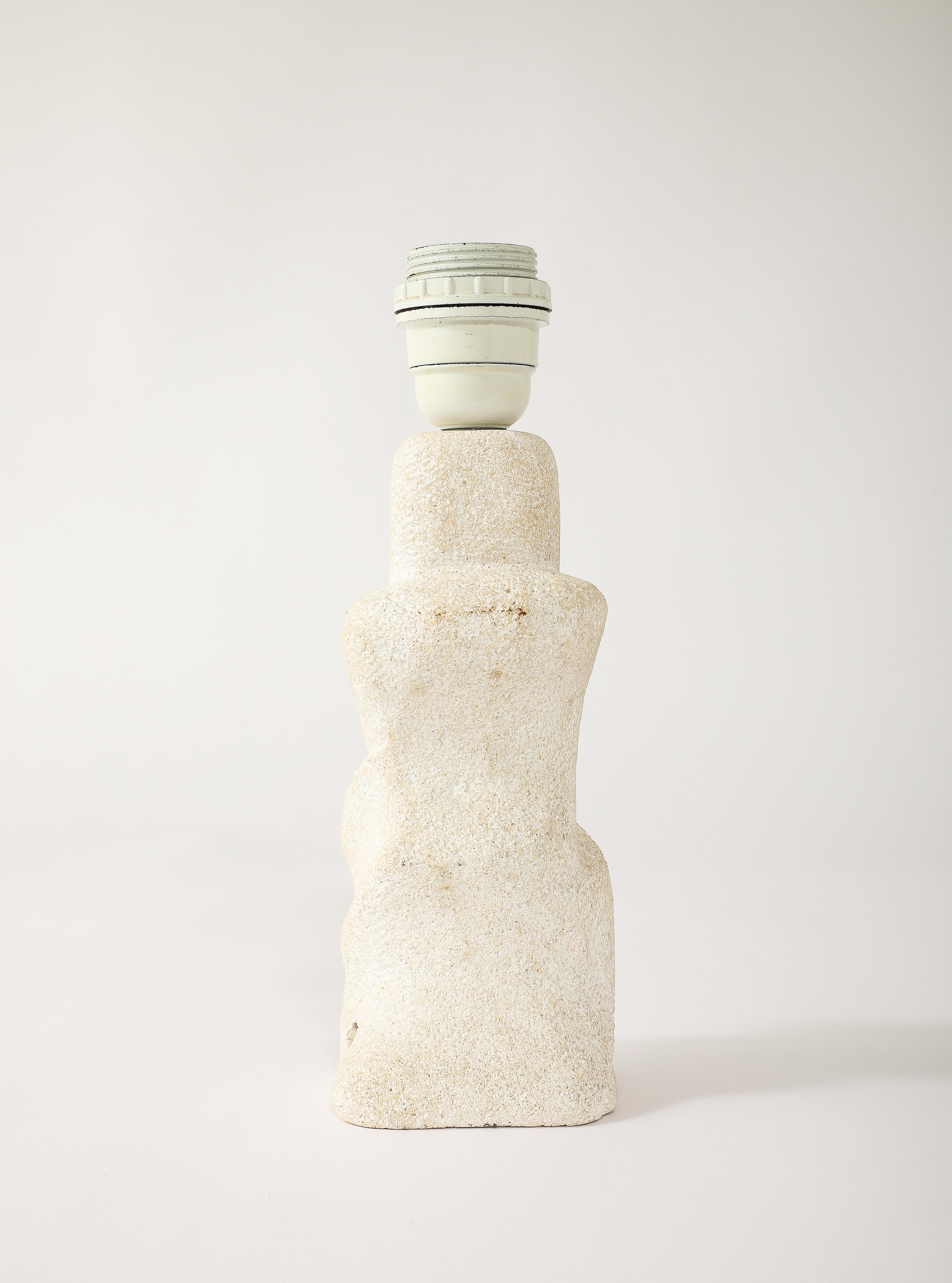 Mid-Century Modern Tormos Abstract Stone & Wicker Lamp, France 1950's For Sale