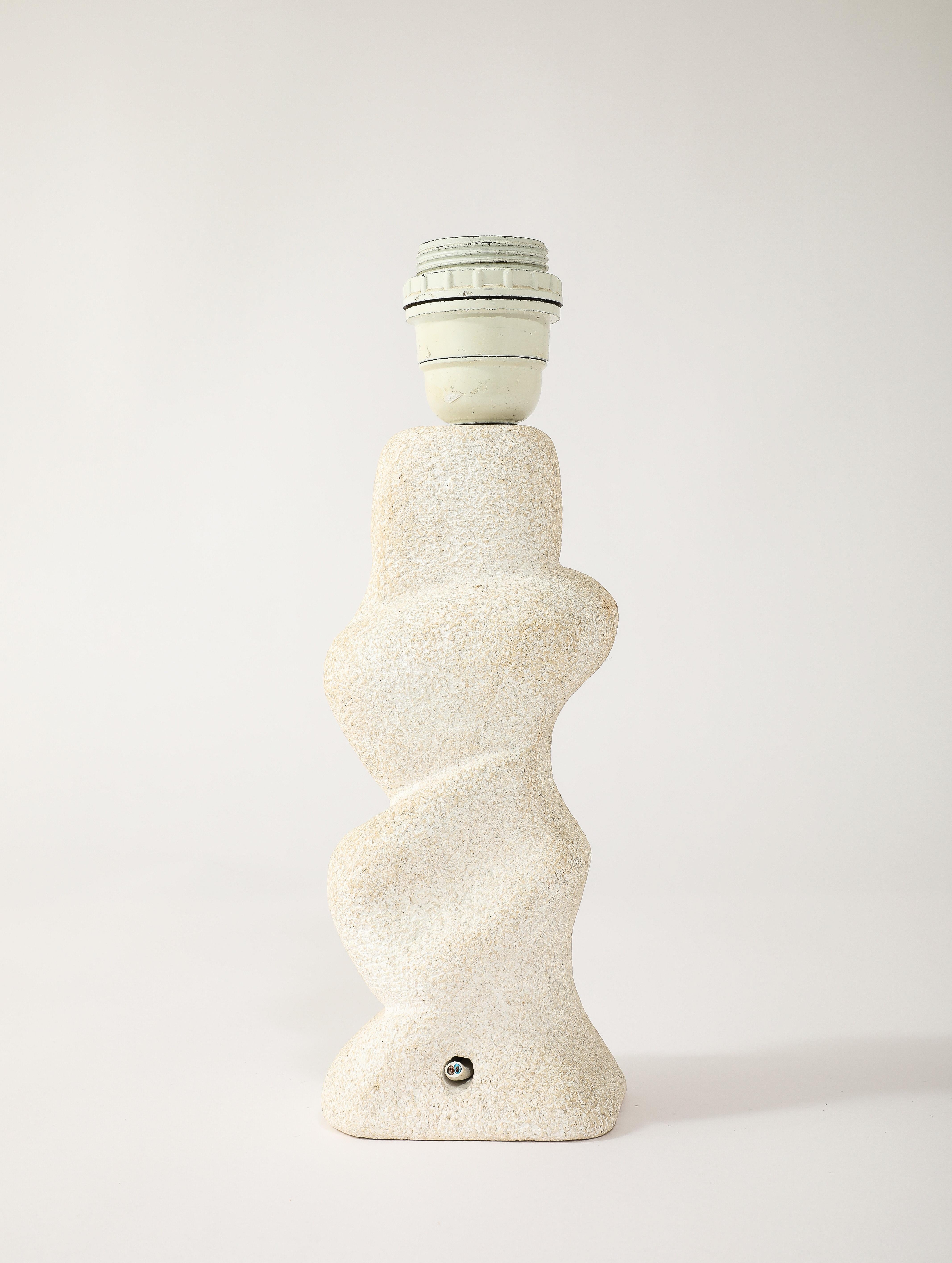 French Tormos Abstract Stone & Wicker Lamp, France 1950's For Sale