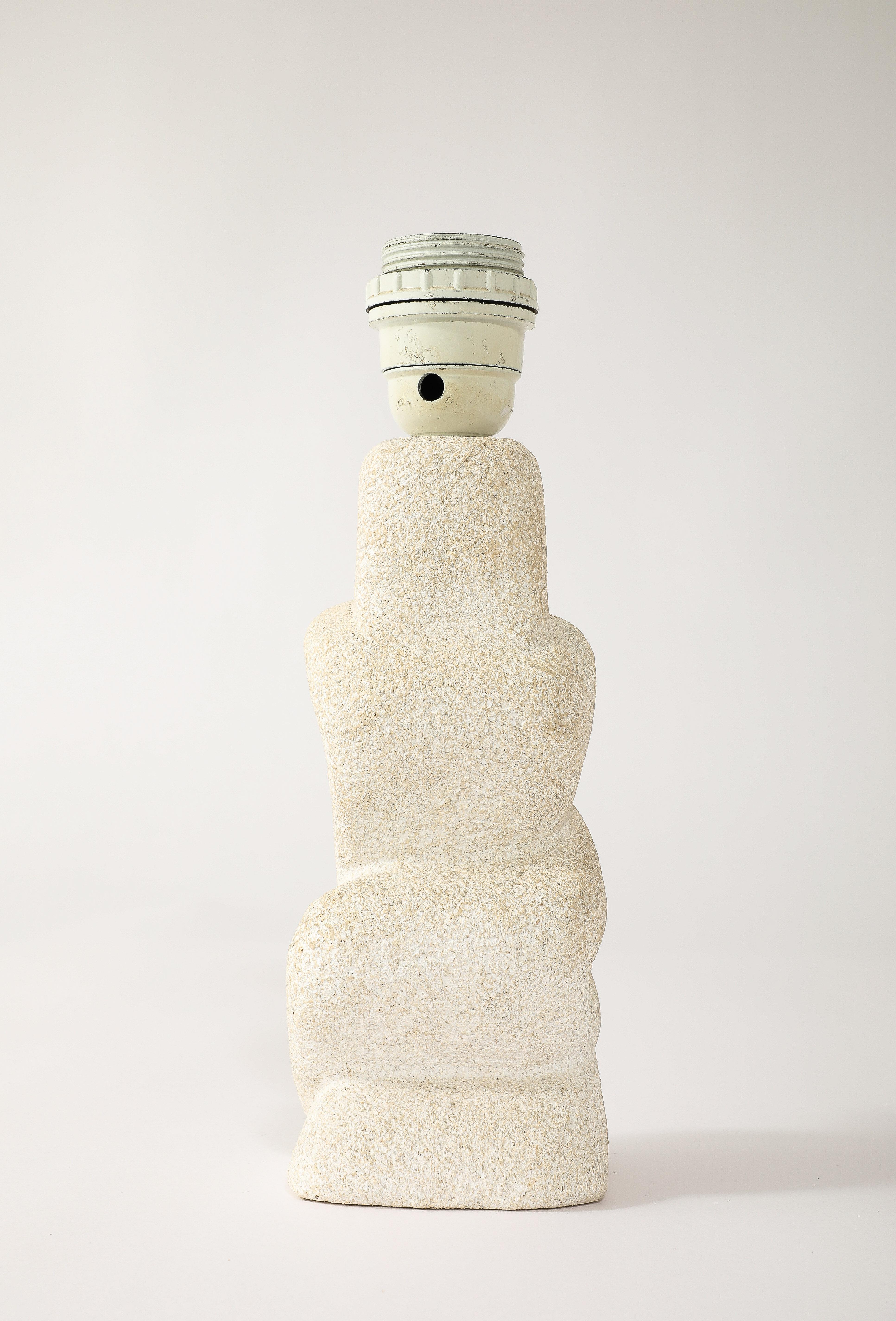 Tormos Abstract Stone & Wicker Lamp, France 1950's In Good Condition For Sale In New York, NY
