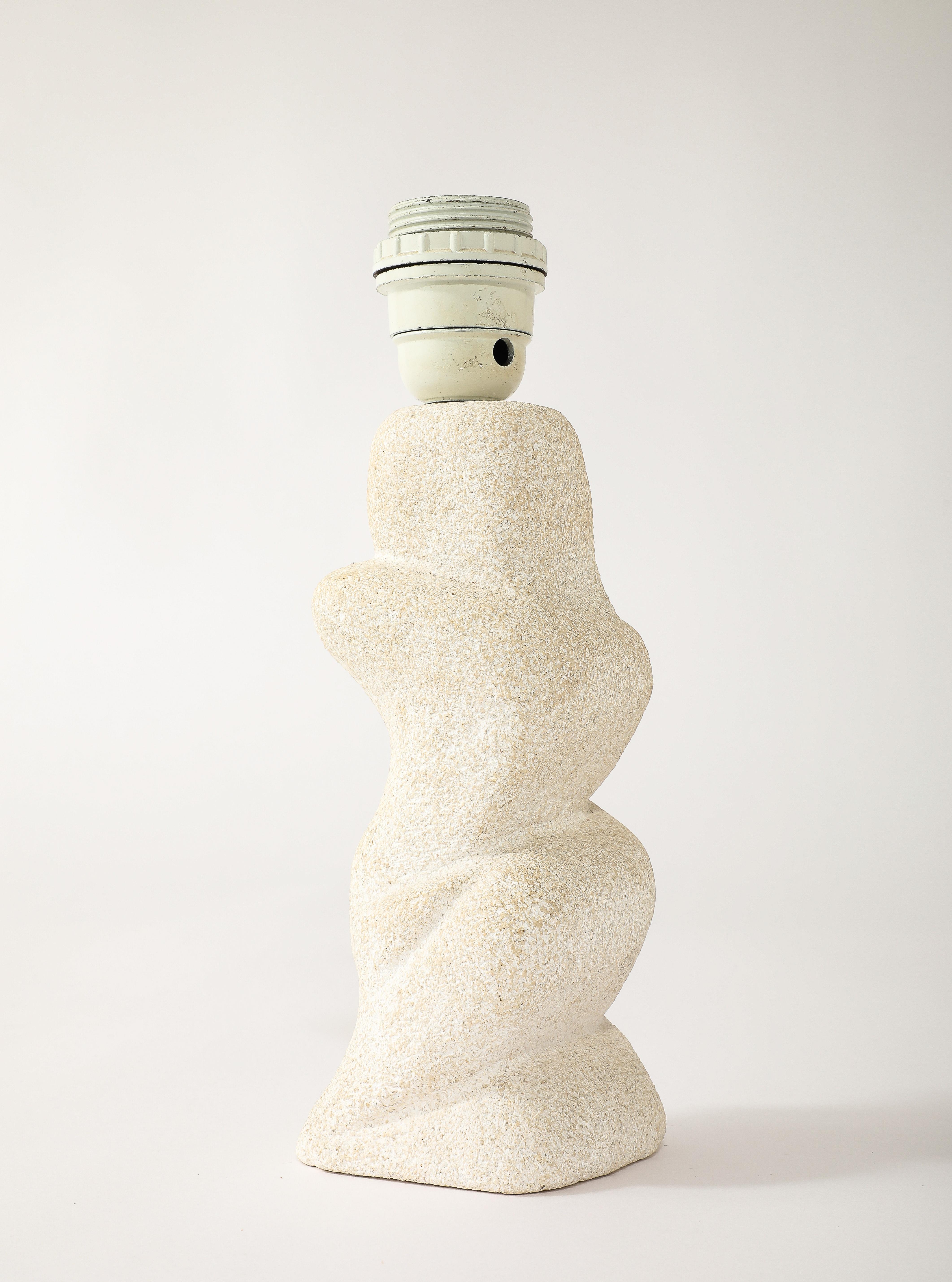20th Century Tormos Abstract Stone & Wicker Lamp, France 1950's For Sale