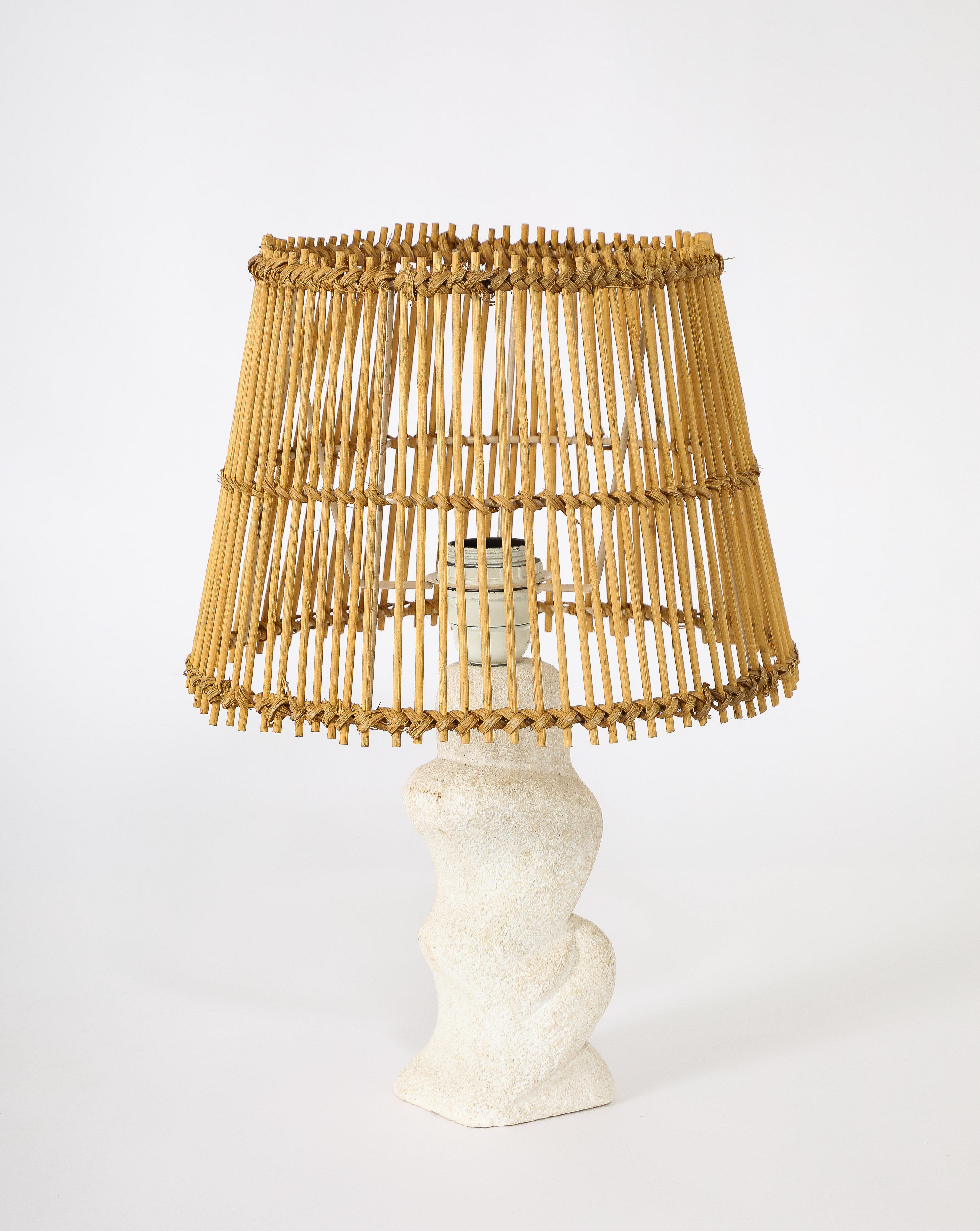 Tormos Abstract Stone & Wicker Lamp, France 1950's For Sale 2