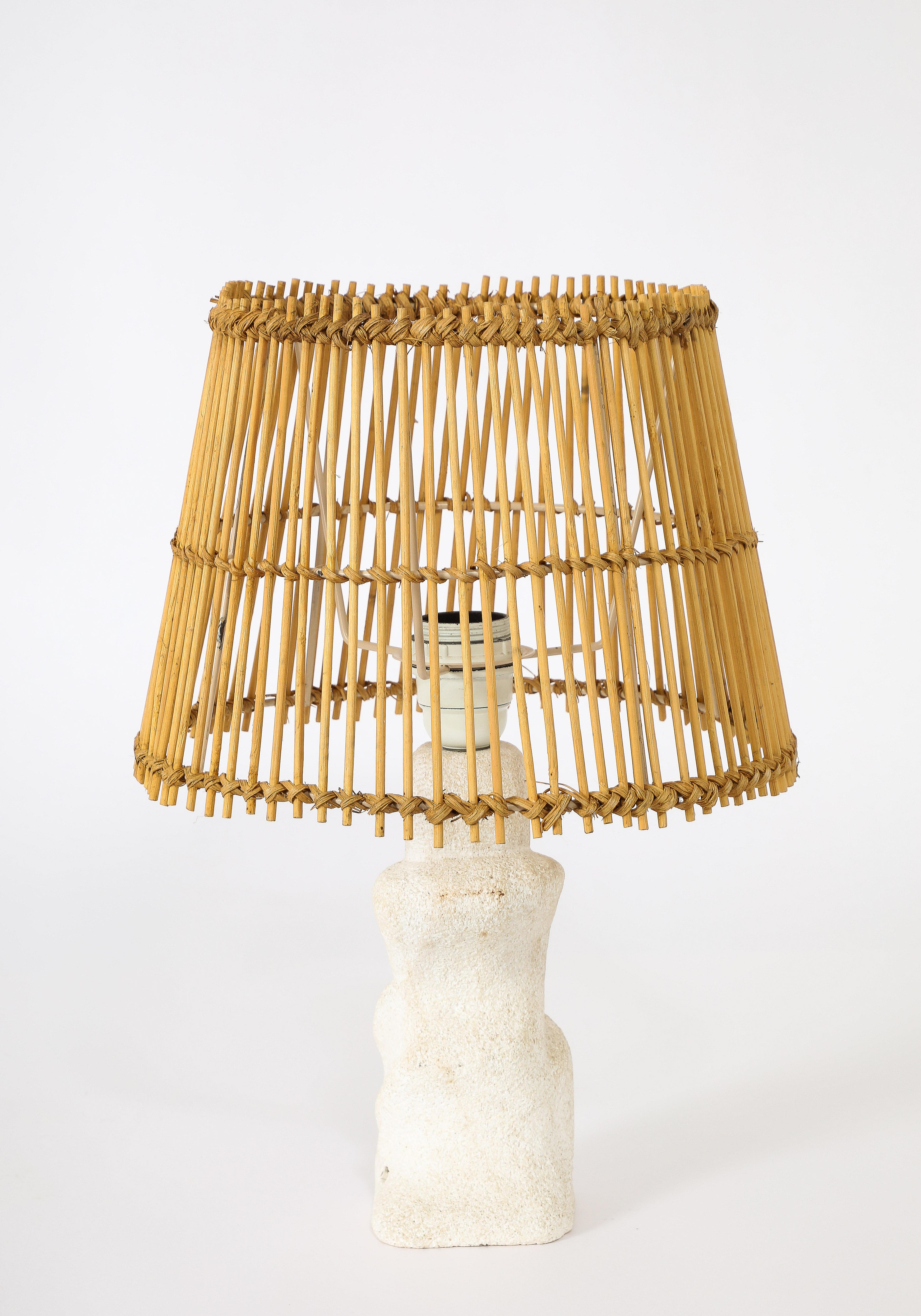 Tormos Abstract Stone & Wicker Lamp, France 1950's For Sale 3