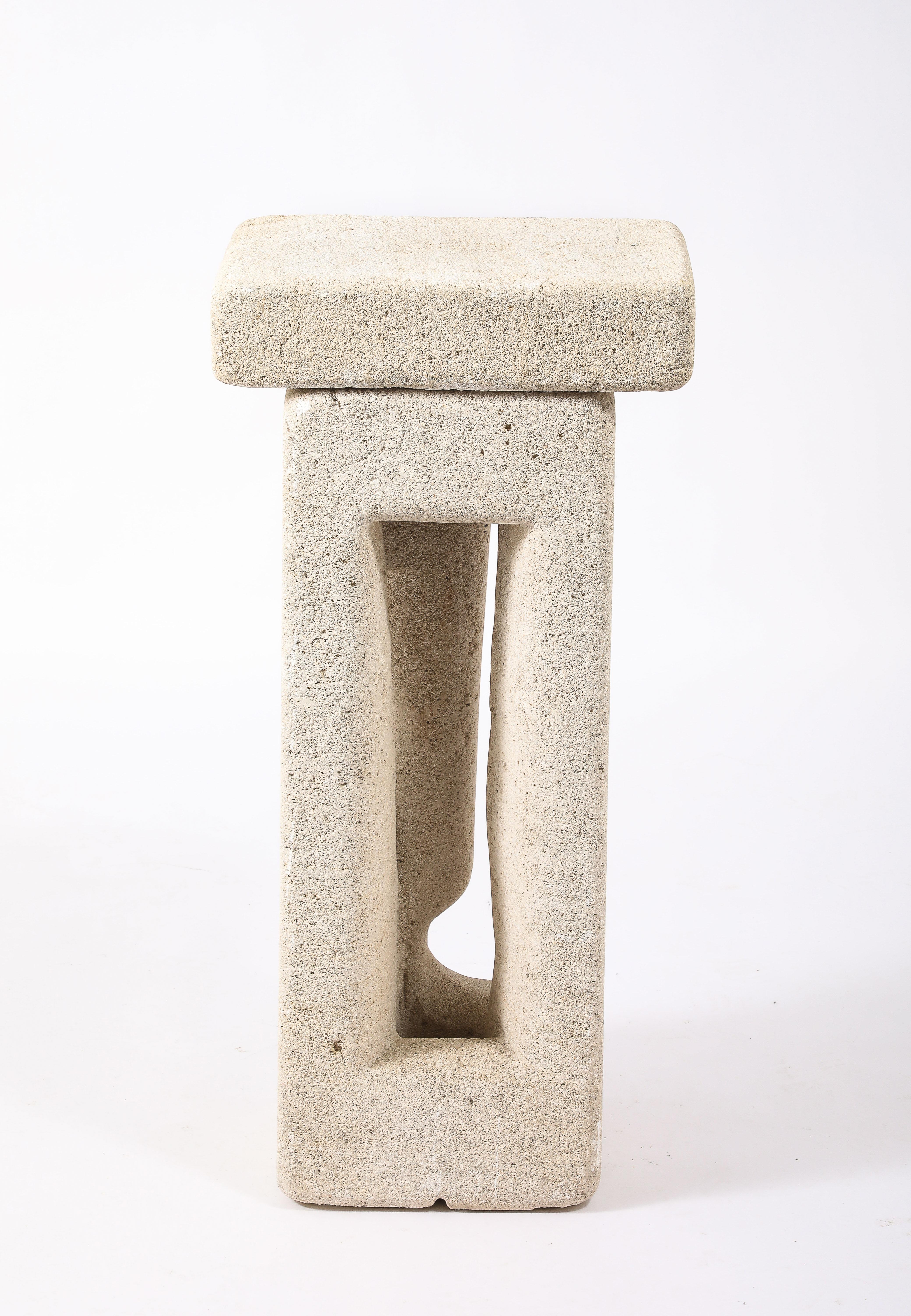 Large Tormos pedestal carved out of solid “Pierre du Gard’.’ This piece can be lit up from the inside.