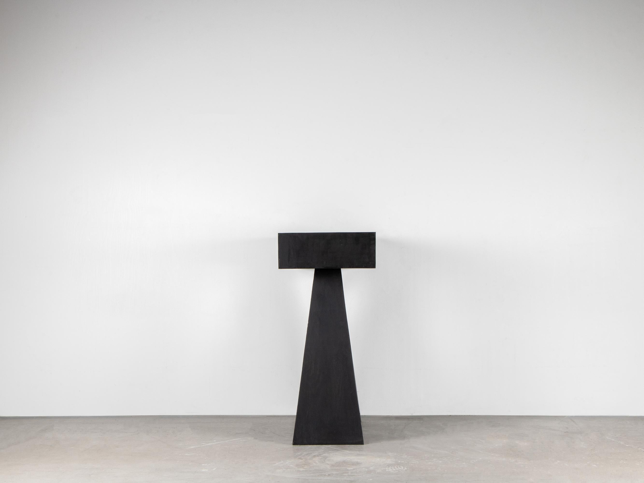 Modern Trapezoidal Legs, Sculpted Dark Plywood High Console Table by Lucas Tyra Morten For Sale