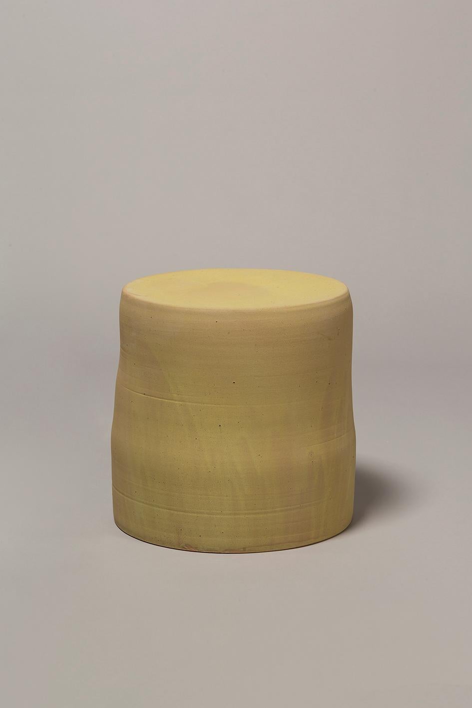 Hand thrown stoneware side table with four layers of glaze in multiple fires 1290Cº. Measures: 350mm high, 350mm diameter.