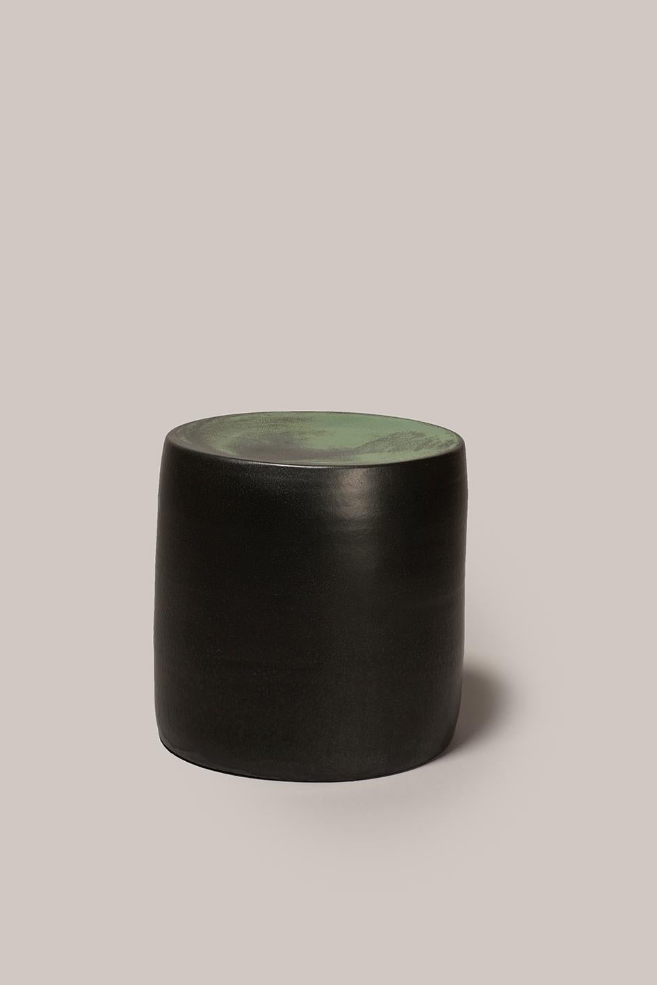 Spanish Contemporary Ceramic Side Table Column Stool Black Dark Green Glazed Stoneware