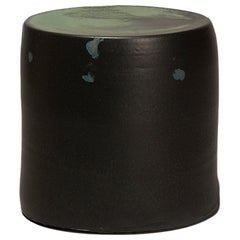 Contemporary Ceramic Side Table Column Stool Black Dark Green Glazed Stoneware