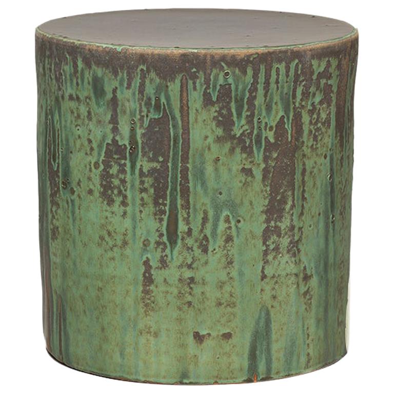 Contemporary Ceramic Side Table Column Stool Gray Green Glazed