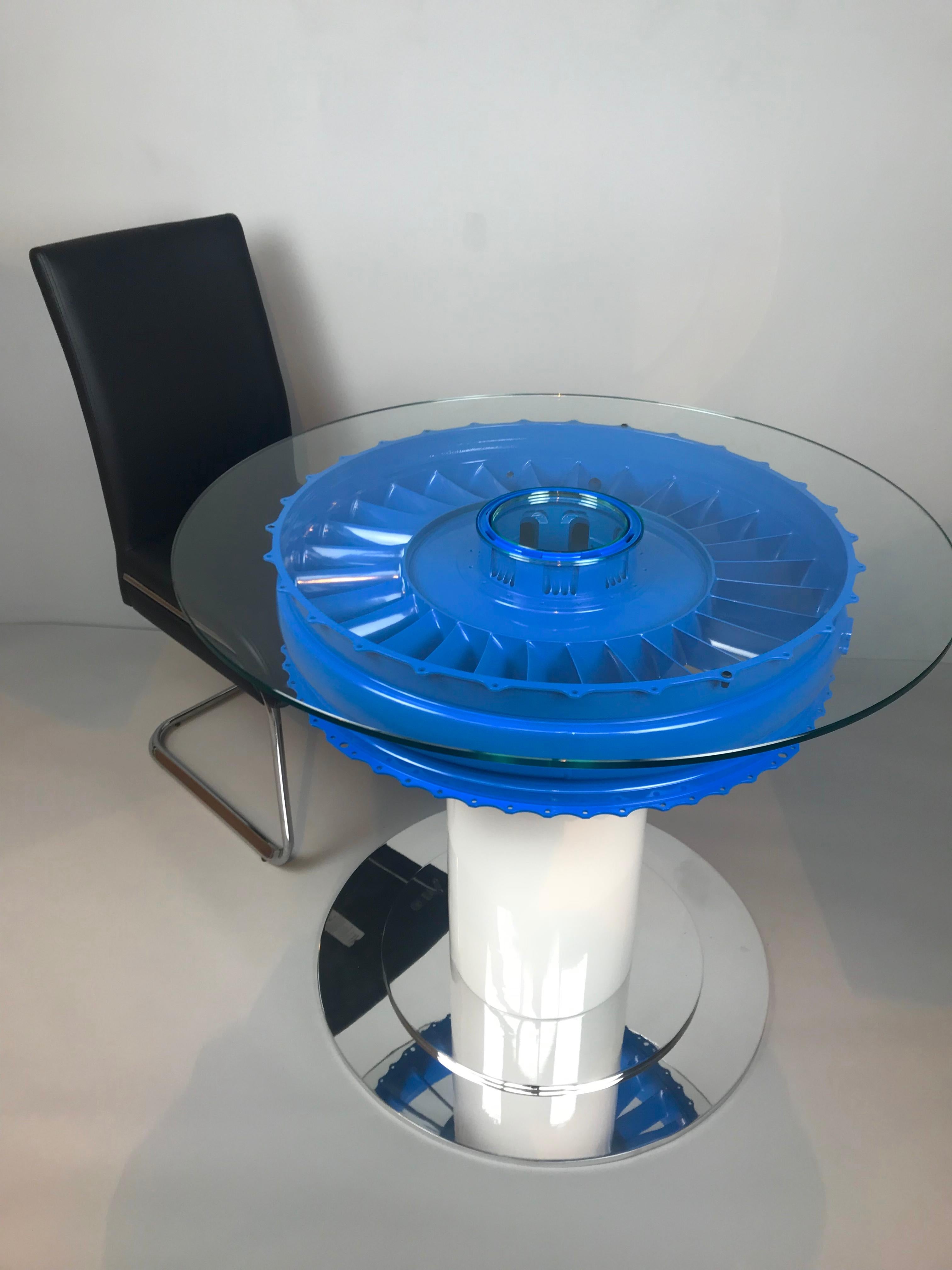 Intrepid design offers a stage 3 LP Stator section to create your 2-3 seater combat jet dining table. Practical and unique which a variety of options The white base, as shown on the website can be finished to any colour of your choice. 

The