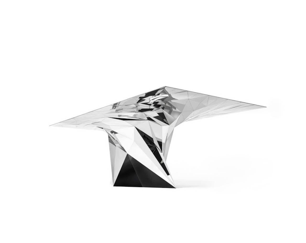 Tornado Square Center Dining Table Mirror Finish Stainless Steel In New Condition For Sale In Beverly Hills, CA