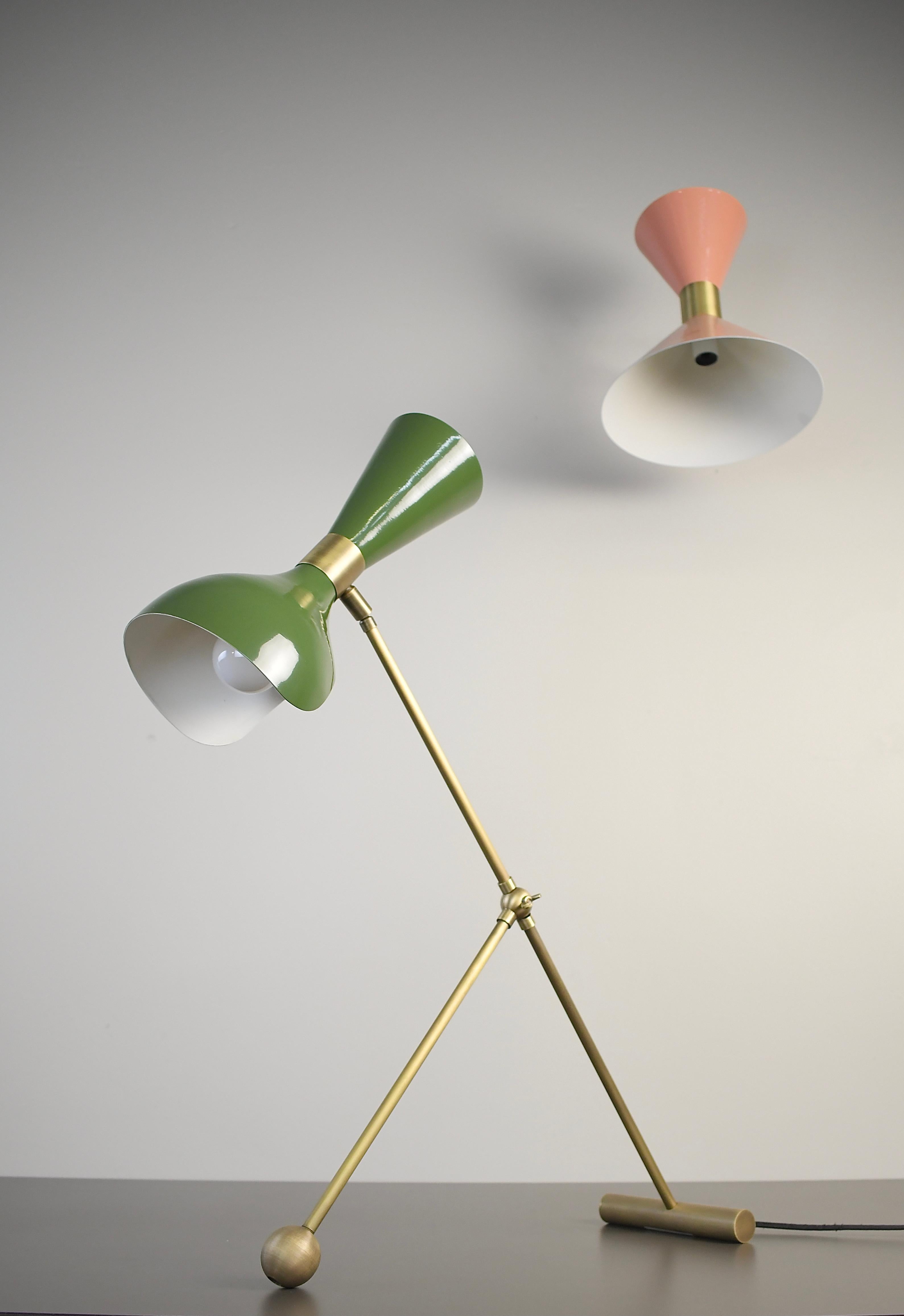 American Torno Desk Lamp or Table Lamp in Olivine Enamel & Brass by Blueprint Lighting