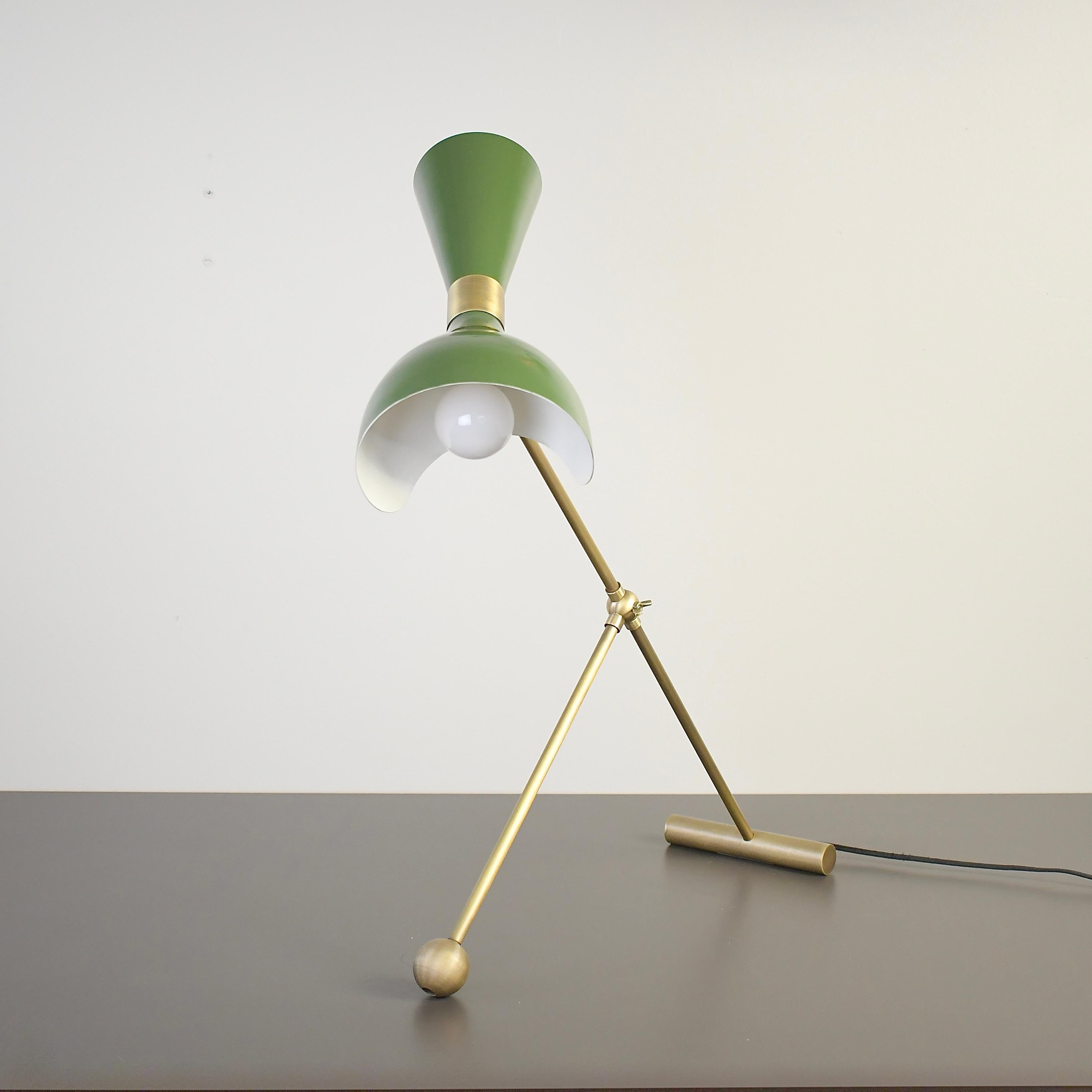 Torno Desk Lamp or Table Lamp in Olivine Enamel & Brass by Blueprint Lighting In New Condition In New York, NY