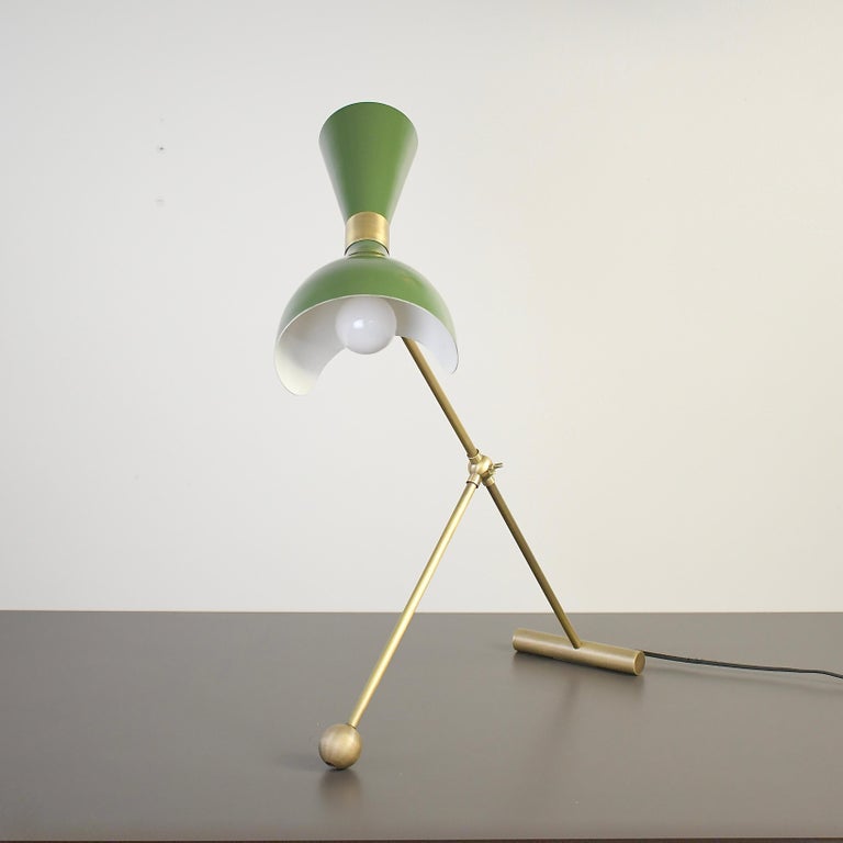 Torno Desk Lamp or Table Lamp in Olivine Enamel & Brass by Blueprint Lighting In New Condition For Sale In New York, NY