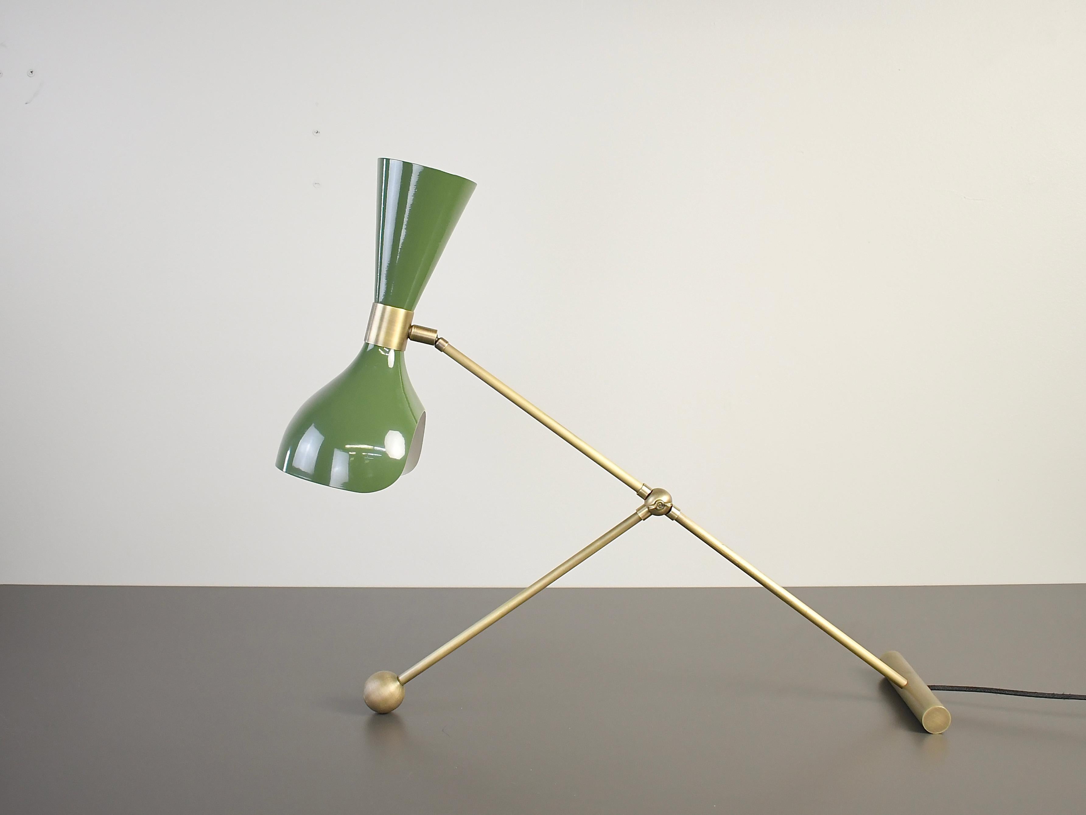 American Torno Desk Lamp or Table Lamp in Olivine Enamel & Brass by Blueprint Lighting For Sale