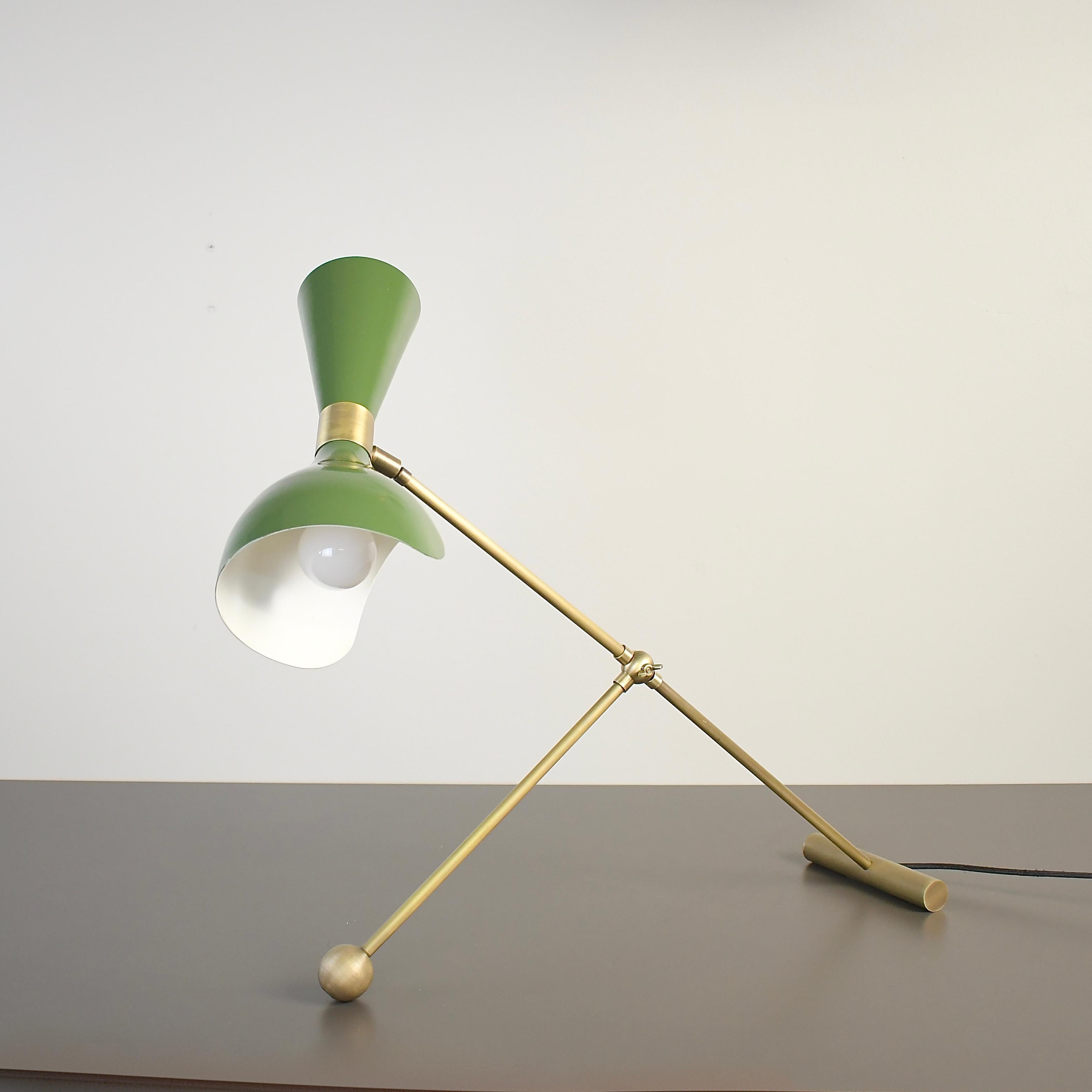 Torno Desk Lamp or Table Lamp in Olivine Enamel & Brass by Blueprint Lighting In New Condition For Sale In New York, NY