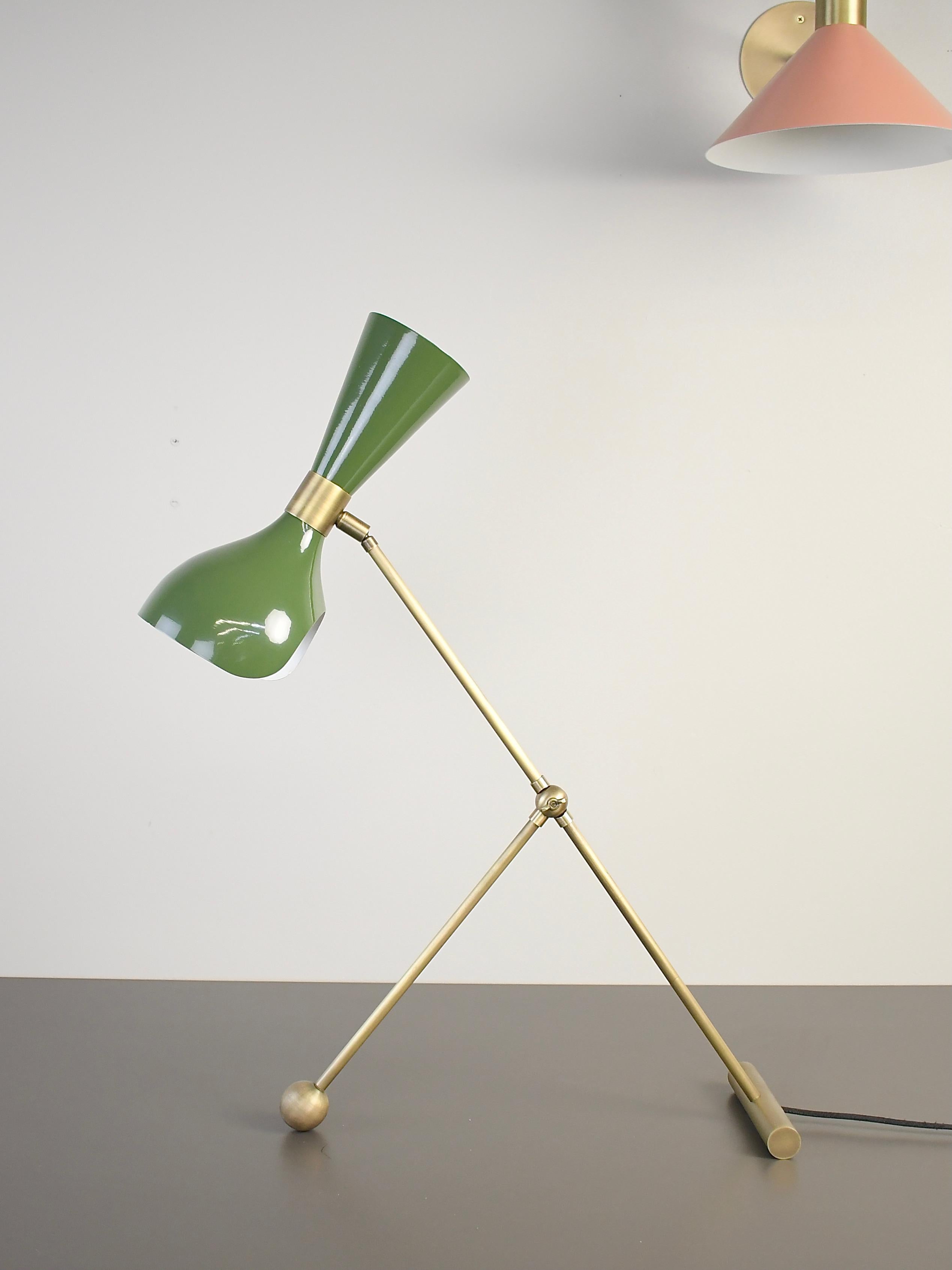 Contemporary Torno Desk Lamp or Table Lamp in Olivine Enamel & Brass by Blueprint Lighting For Sale