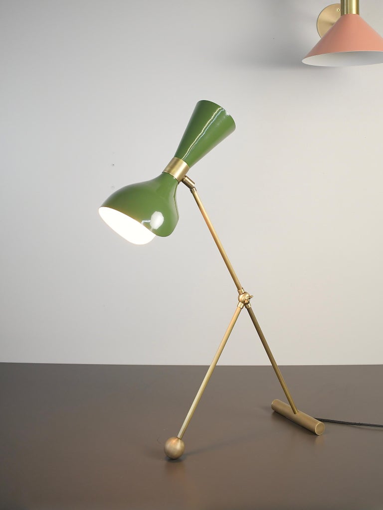 Torno Desk Lamp or Table Lamp in Olivine Enamel & Brass by Blueprint Lighting For Sale 3