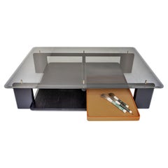 Toro 180 Stained Black Ash, Fumé Glass And Leather Coffee Table by Casa Casati