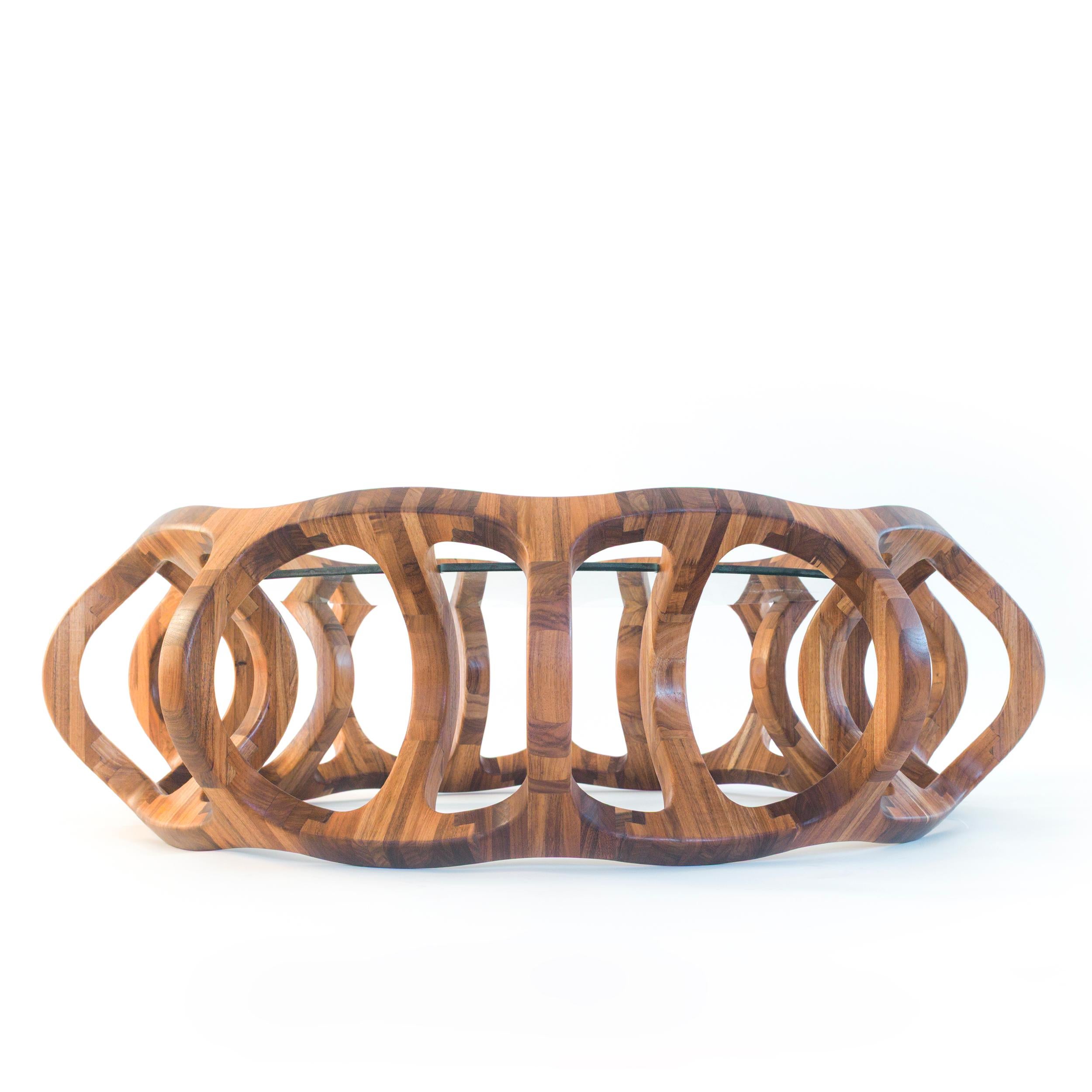 Mexican Toro G10, Geometric Sculptural Center Table Made of Solid Wood by Pedro Cerisola For Sale