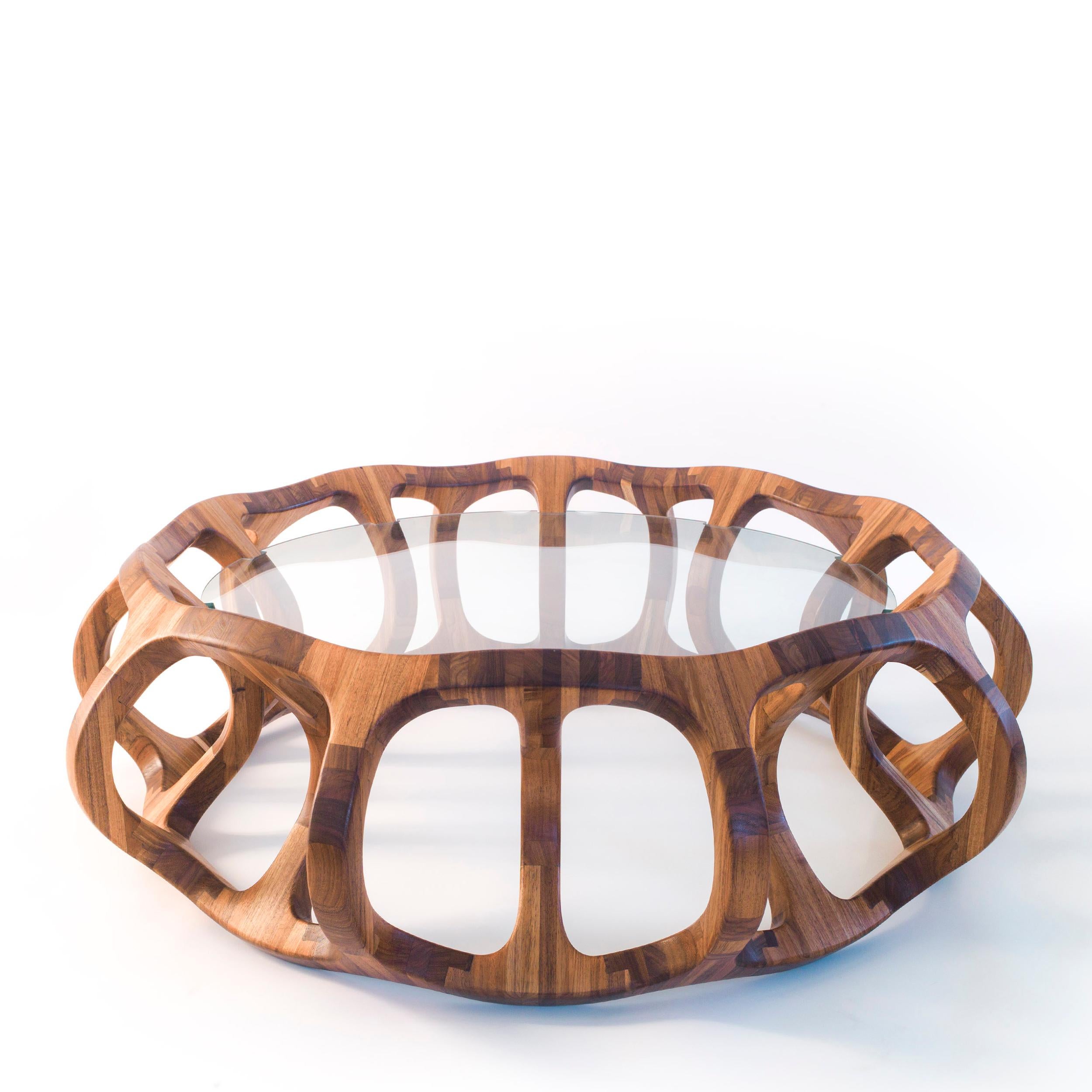Contemporary Toro G10, Geometric Sculptural Center Table Made of Solid Wood by Pedro Cerisola For Sale