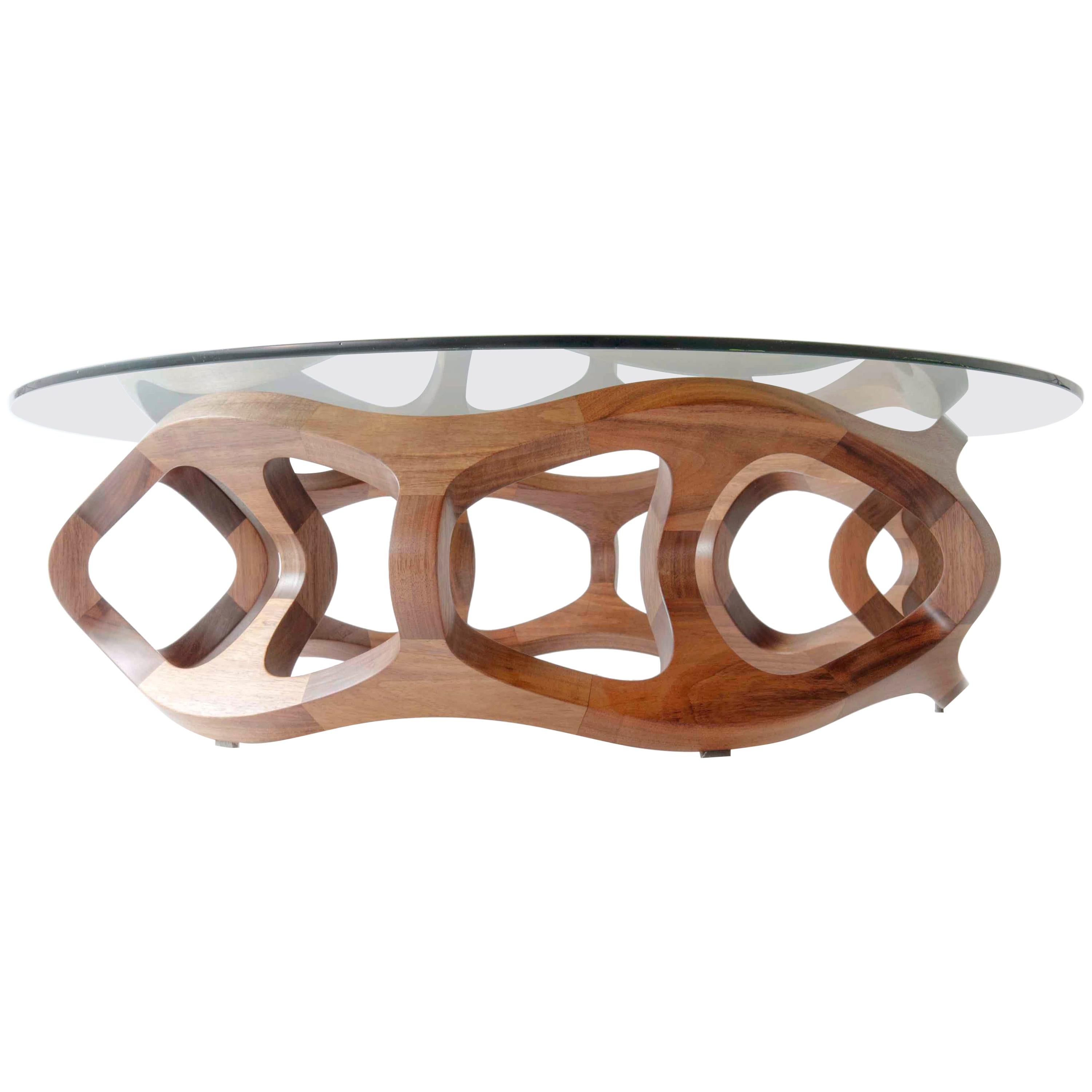 "Toro G6" Contemporary Coffee Table, Handcrafted in Geometric Tzalam Hardwood  For Sale