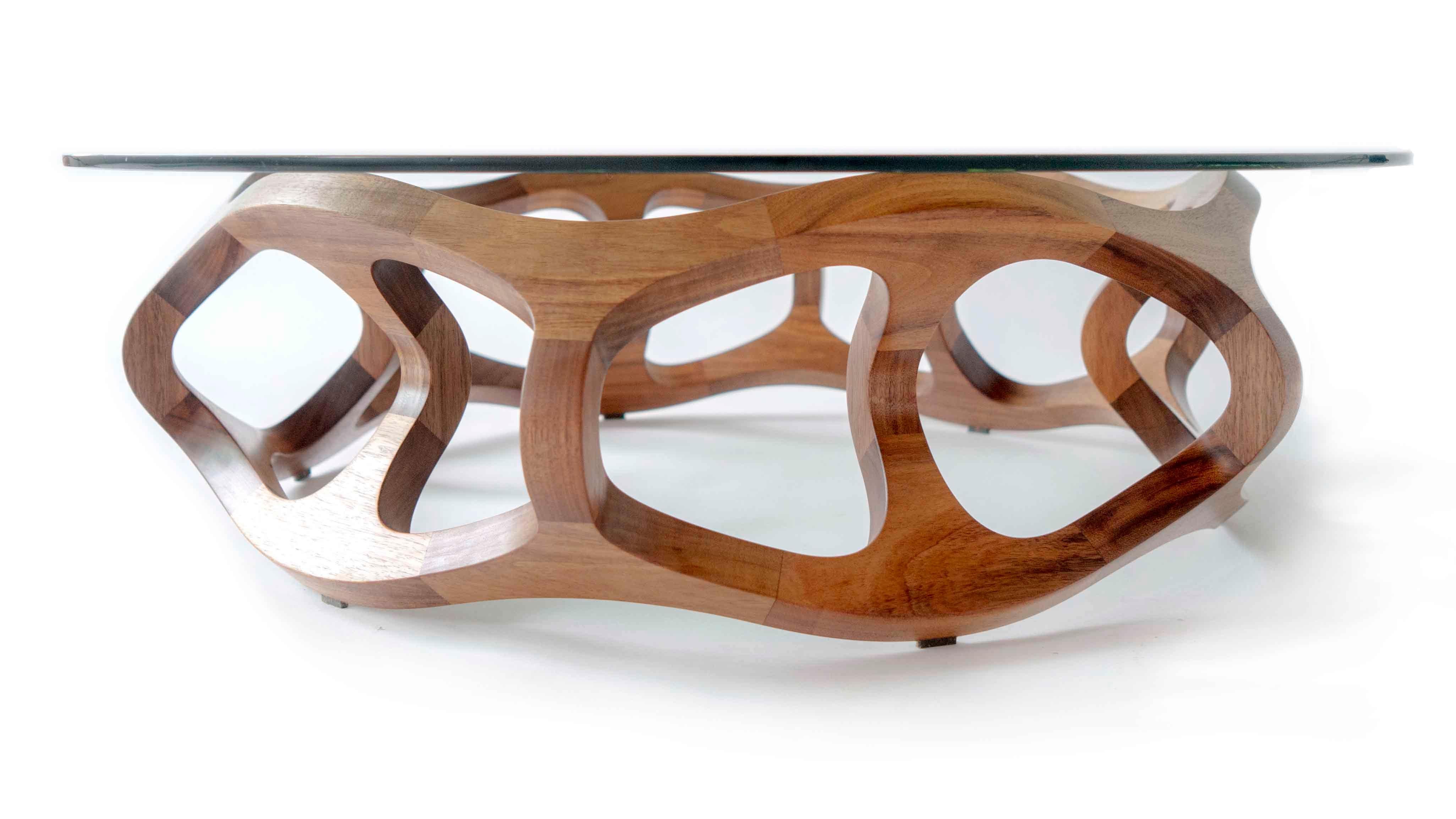 Poplar Toro G6, Geometric Sculptural Center Table Made of Solid Wood by Pedro Cerisola For Sale