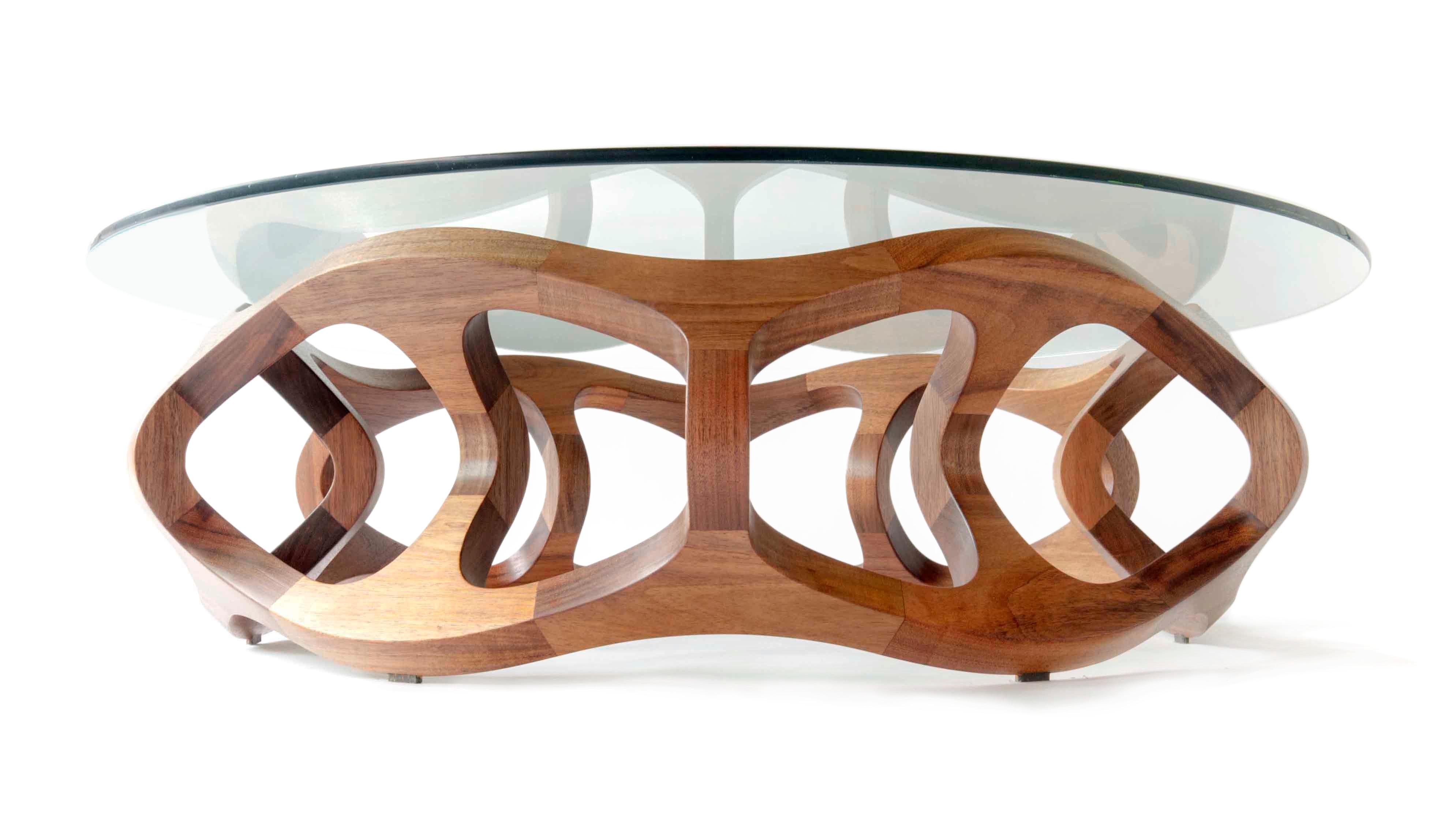 Toro G6, Geometric Sculptural Center Table Made of Solid Wood by Pedro Cerisola For Sale 1