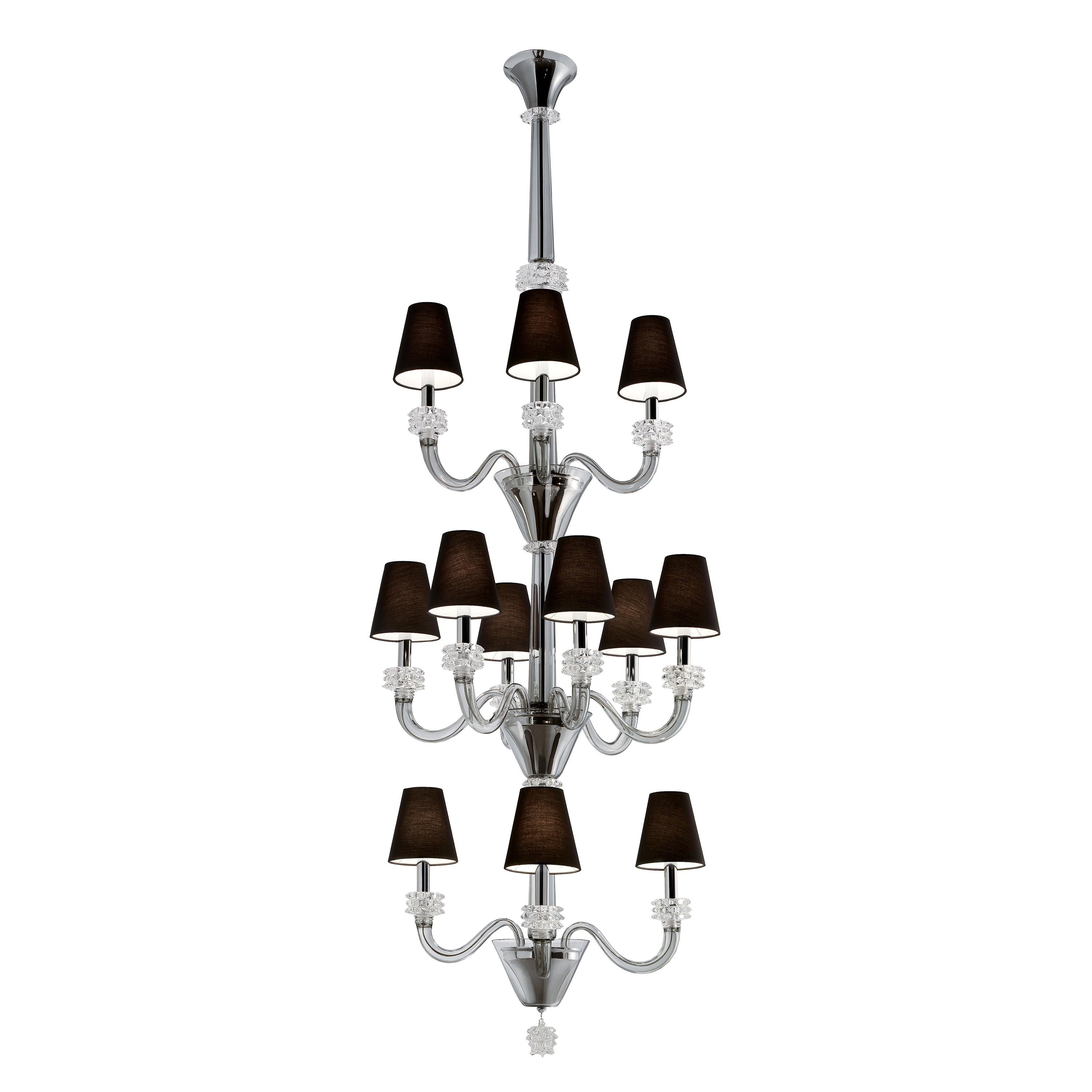 Gray (Grey_IC) Torpedo Amsterdam 7142 12 Chandelier in Glass & Black Shade, by Barovier&Toso