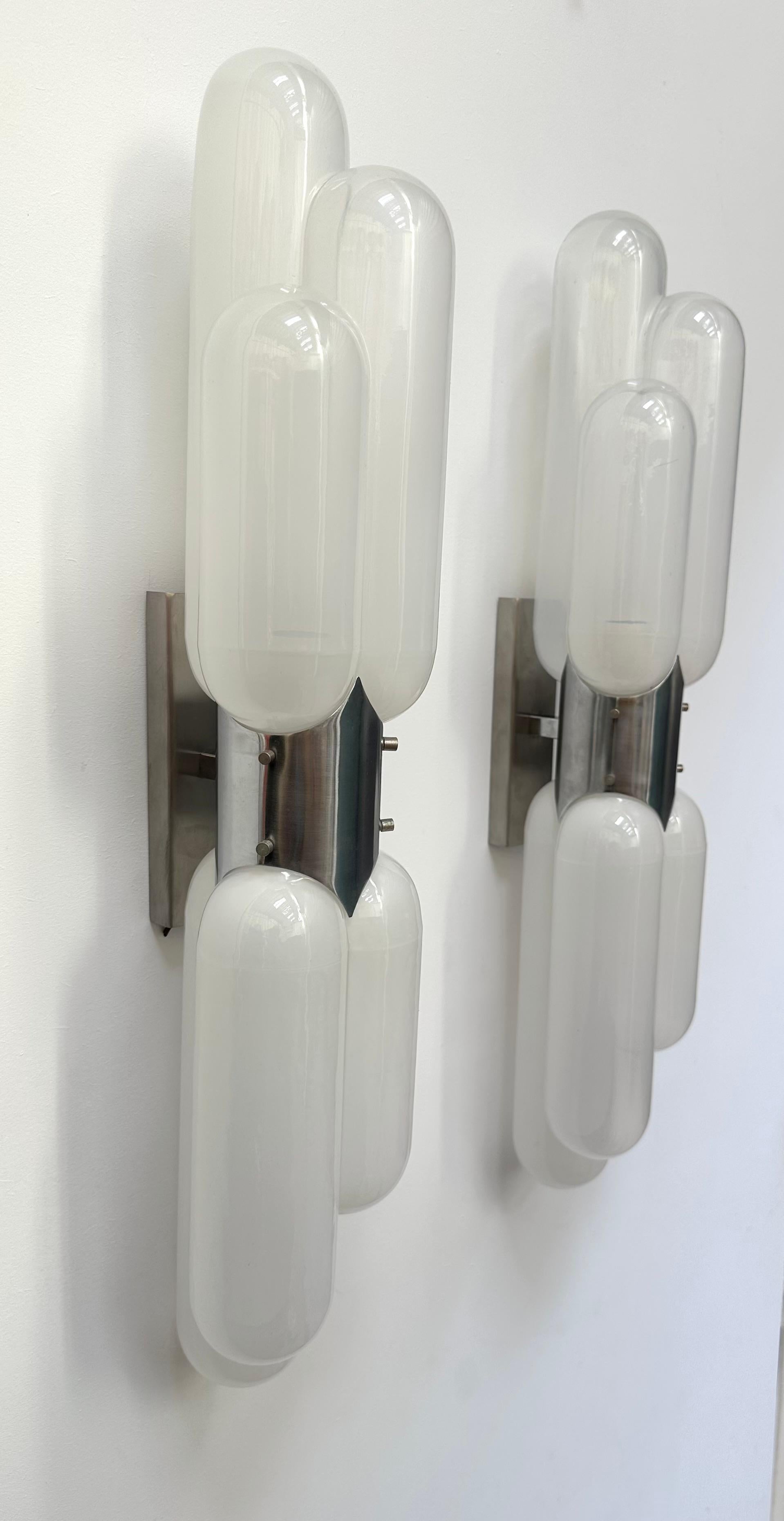 Metal Torpedo Murano Glass Sconce by Carlo Nason for Mazzega, Italy, 1970s For Sale