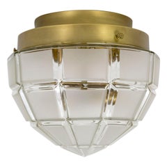 Torpedo Shaped Beveled Frosted Glass and Brass Flushmount