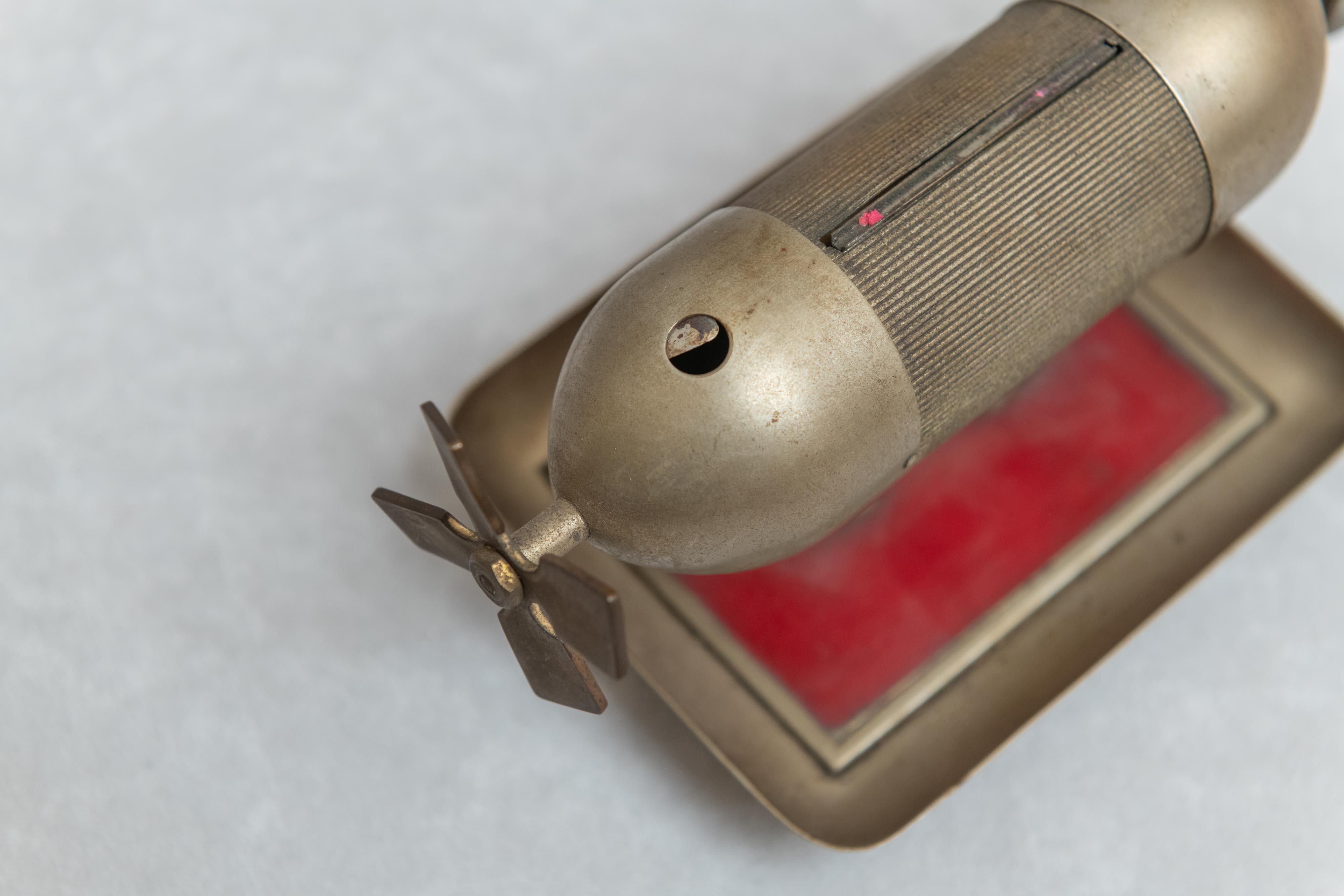Silvered Torpedo Shaped Cigar Cutter & Match Holder, German, Early 20th Century