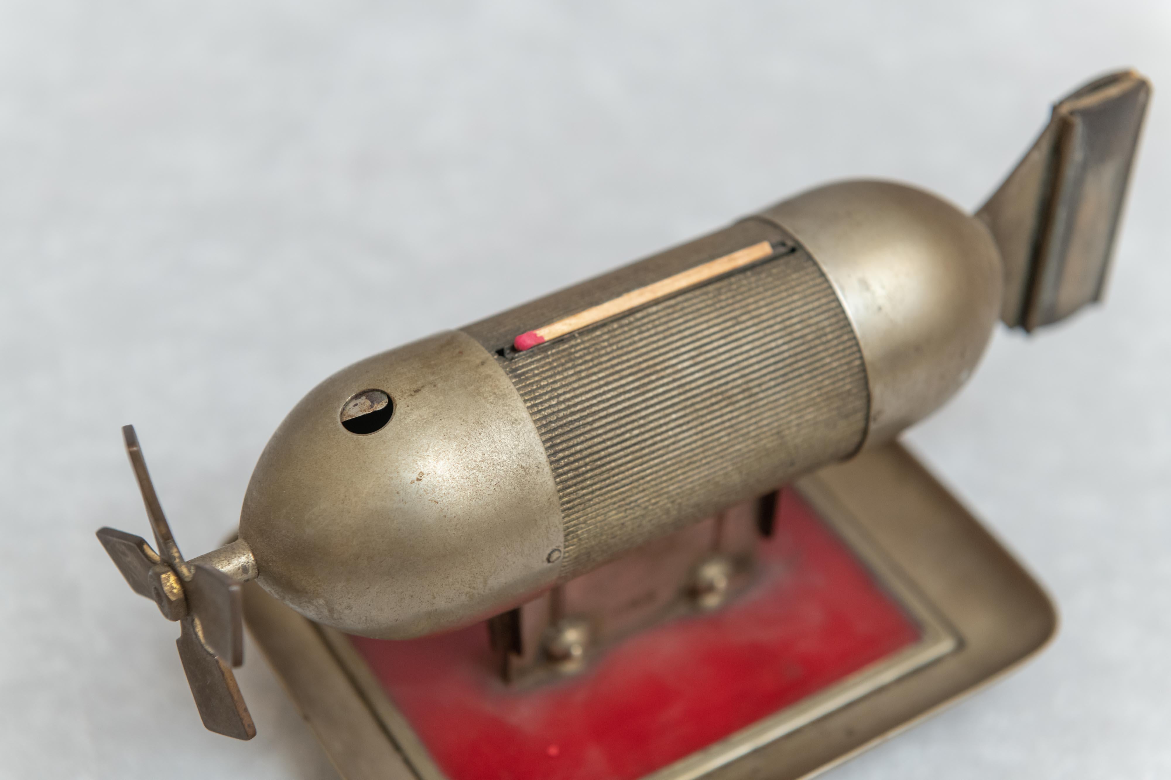 Torpedo Shaped Cigar Cutter & Match Holder, German, Early 20th Century 1