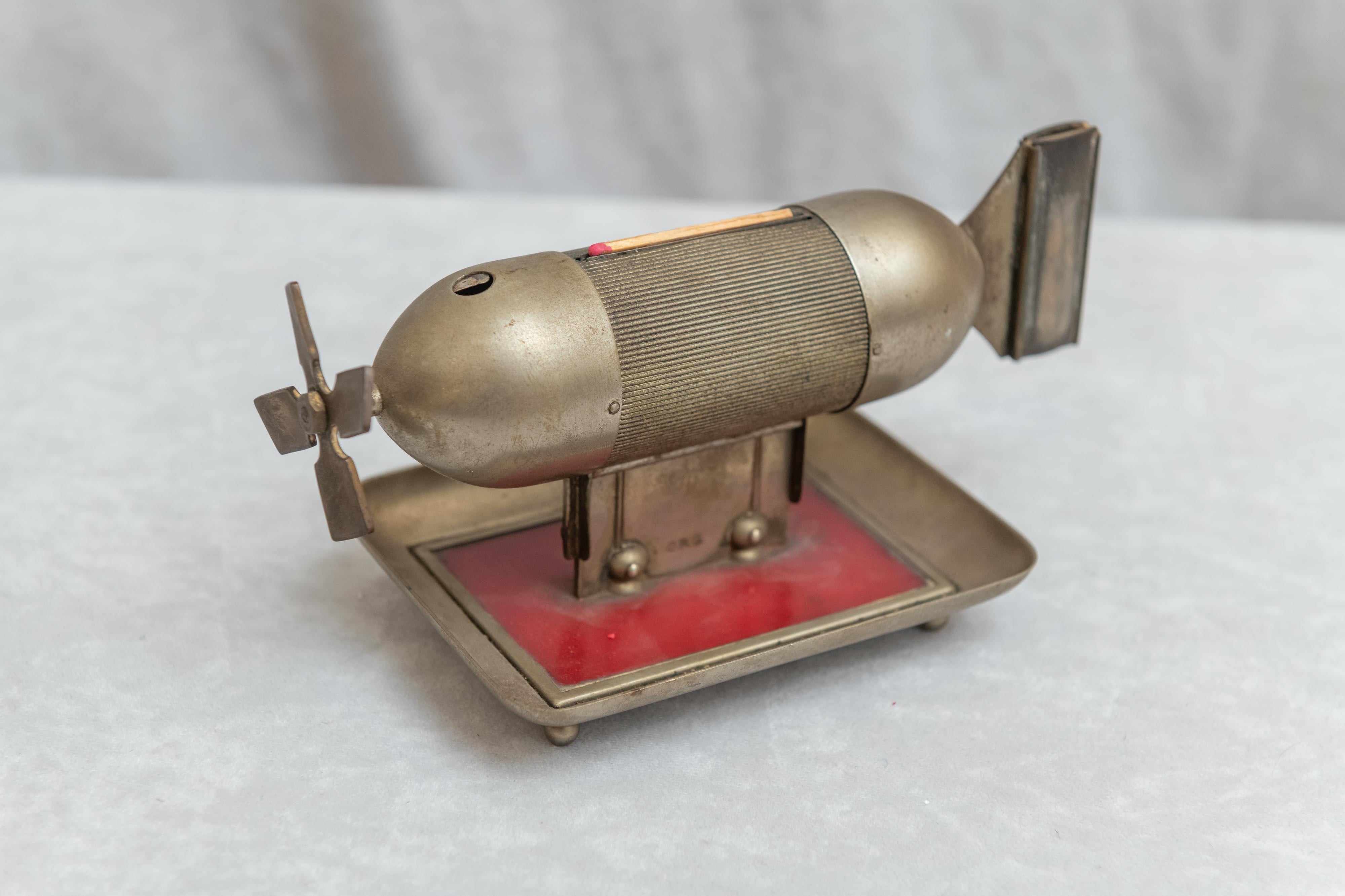 Torpedo Shaped Cigar Cutter & Match Holder, German, Early 20th Century 2