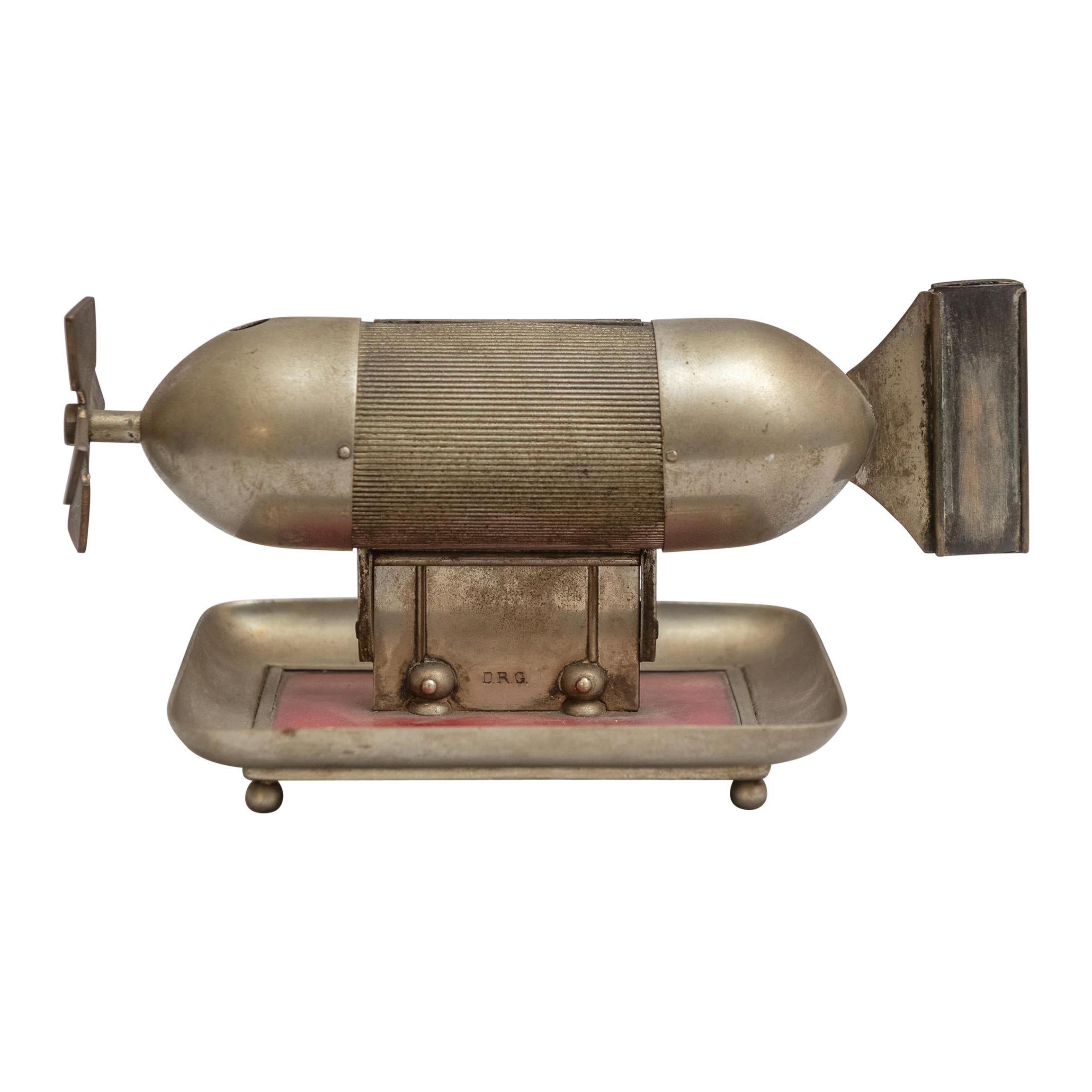 Torpedo Shaped Cigar Cutter & Match Holder, German, Early 20th Century