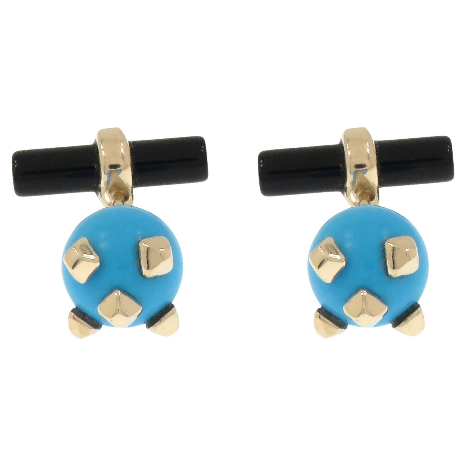 Torquoise Onyx Rose Gold Cufflinks Handcrafted in Italy For Sale