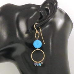 Torquoise Sapphire 9 Karat Rose Gold Dangle Earrings Handcrafted in Italy