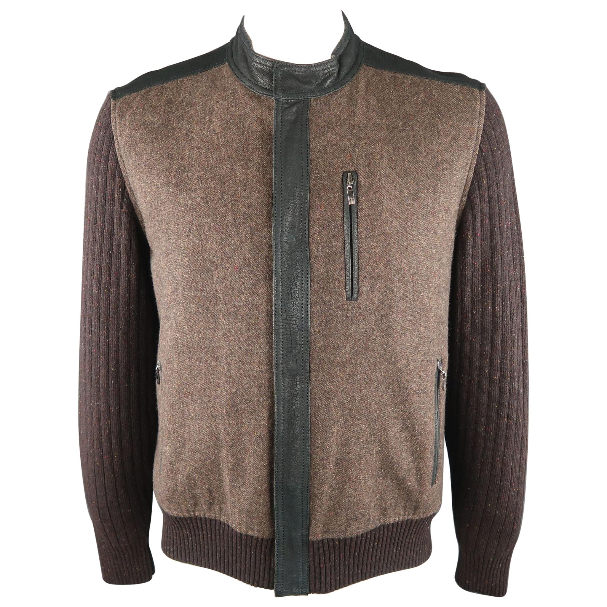 TORRAS 42 Brown Mixed Materials Wool Jacket For Sale at 1stDibs