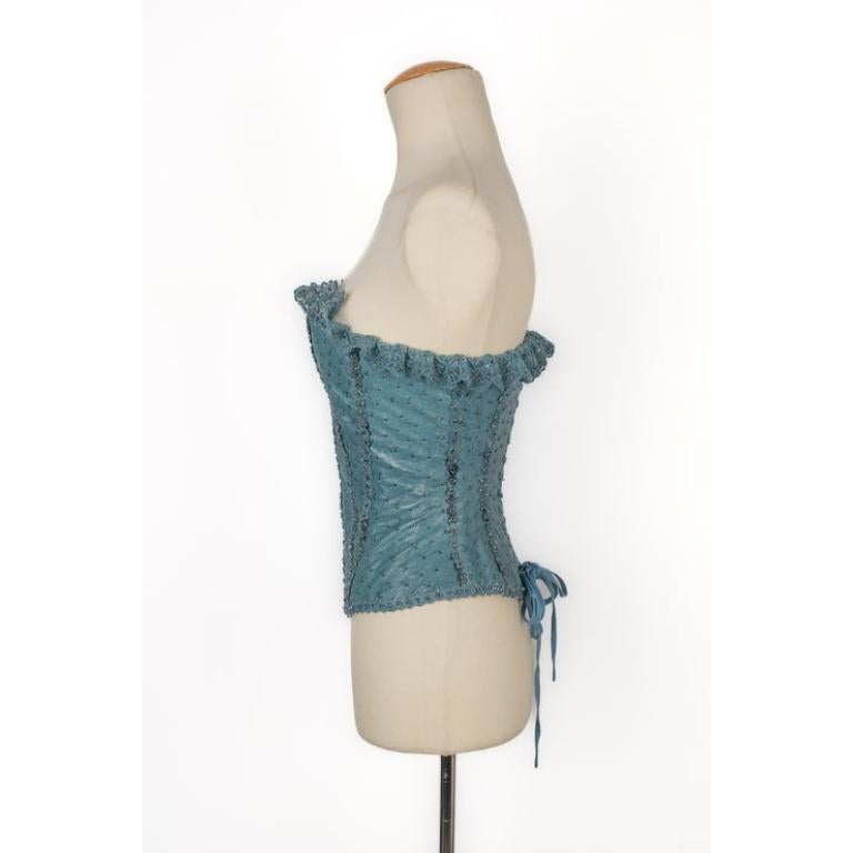 Gray Torrente Blue Ostrich Leather Corset Haute Couture, 2002 For Sale