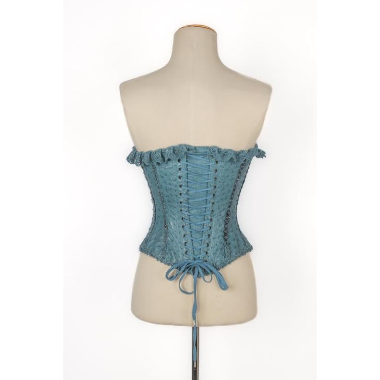 Torrente Blue Ostrich Leather Corset Haute Couture, 2002 In Excellent Condition For Sale In SAINT-OUEN-SUR-SEINE, FR