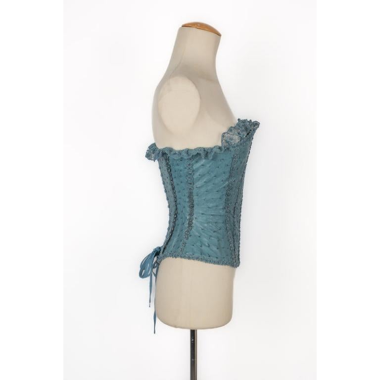 Women's Torrente Blue Ostrich Leather Corset Haute Couture, 2002 For Sale